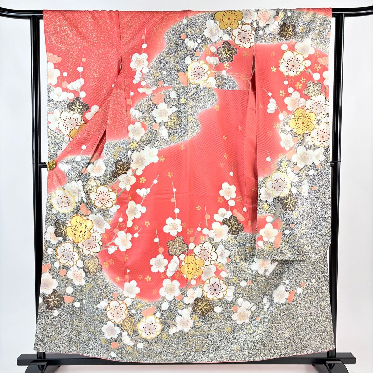 振袖 身丈158 cm 裄丈61.5 S 袷 枝梅 金糸 金彩 ピンク 正絹