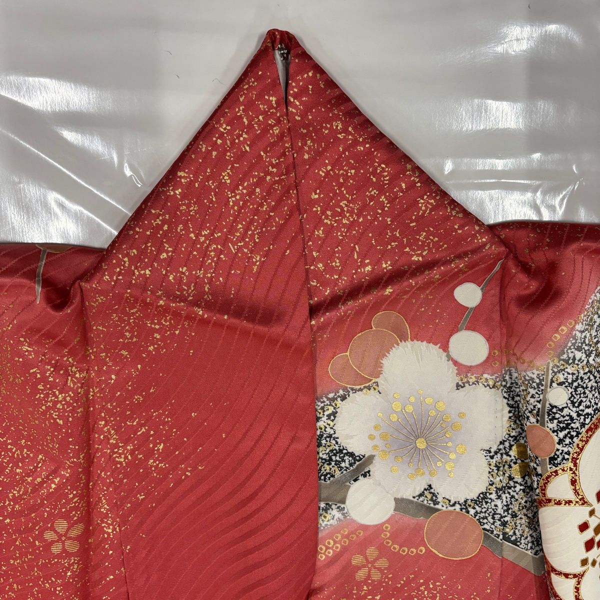  振袖 身丈158 cm 裄丈61.5 S 袷 枝梅 金糸 金彩 ピンク 正絹 振袖 着物
