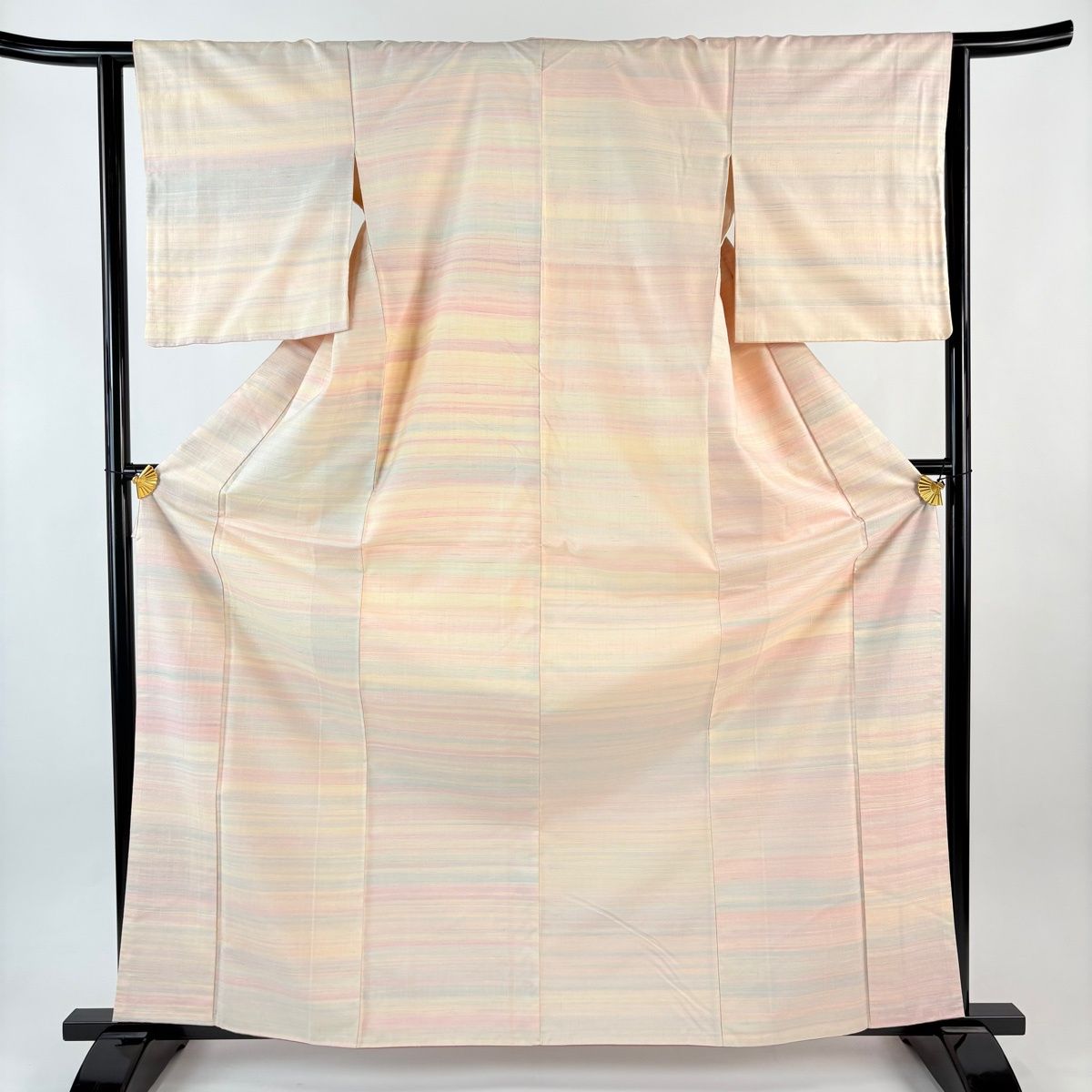 紬 身丈164 cm 裄丈63 S 袷 縞 薄ピンク 正絹