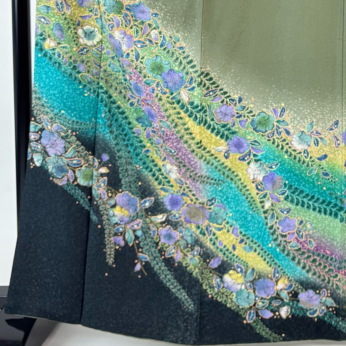 訪問着 身丈165 cm 裄丈67 M 袷 落款 辻が花柄 ぼかし 灰緑 正絹