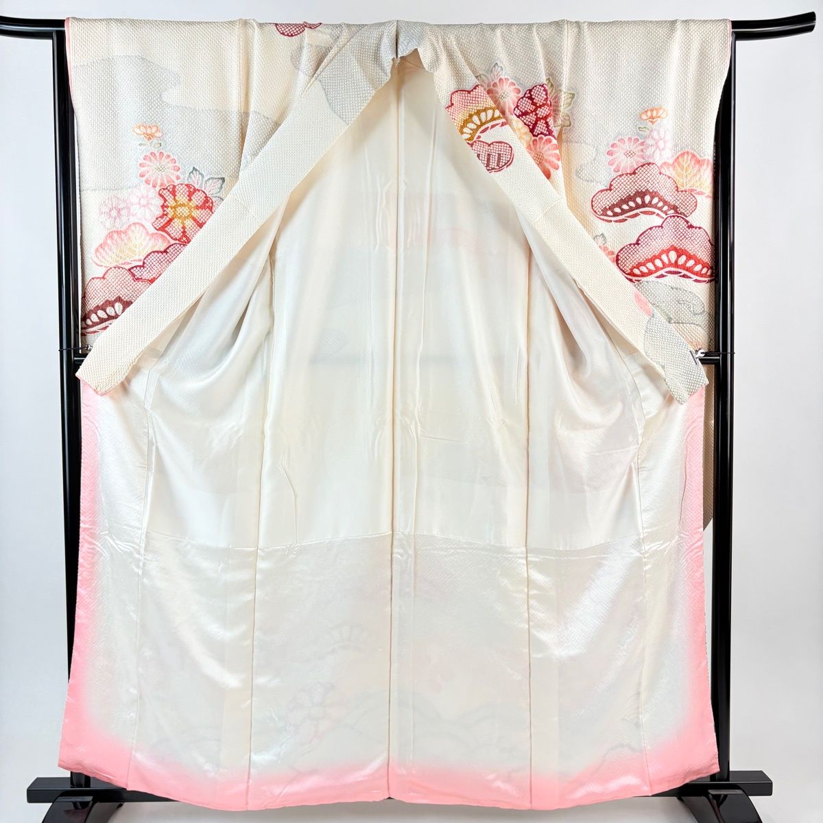  振袖 身丈160 cm 裄丈65.5 M 袷 笠松 草花 総絞り クリーム 正絹 振袖 着物