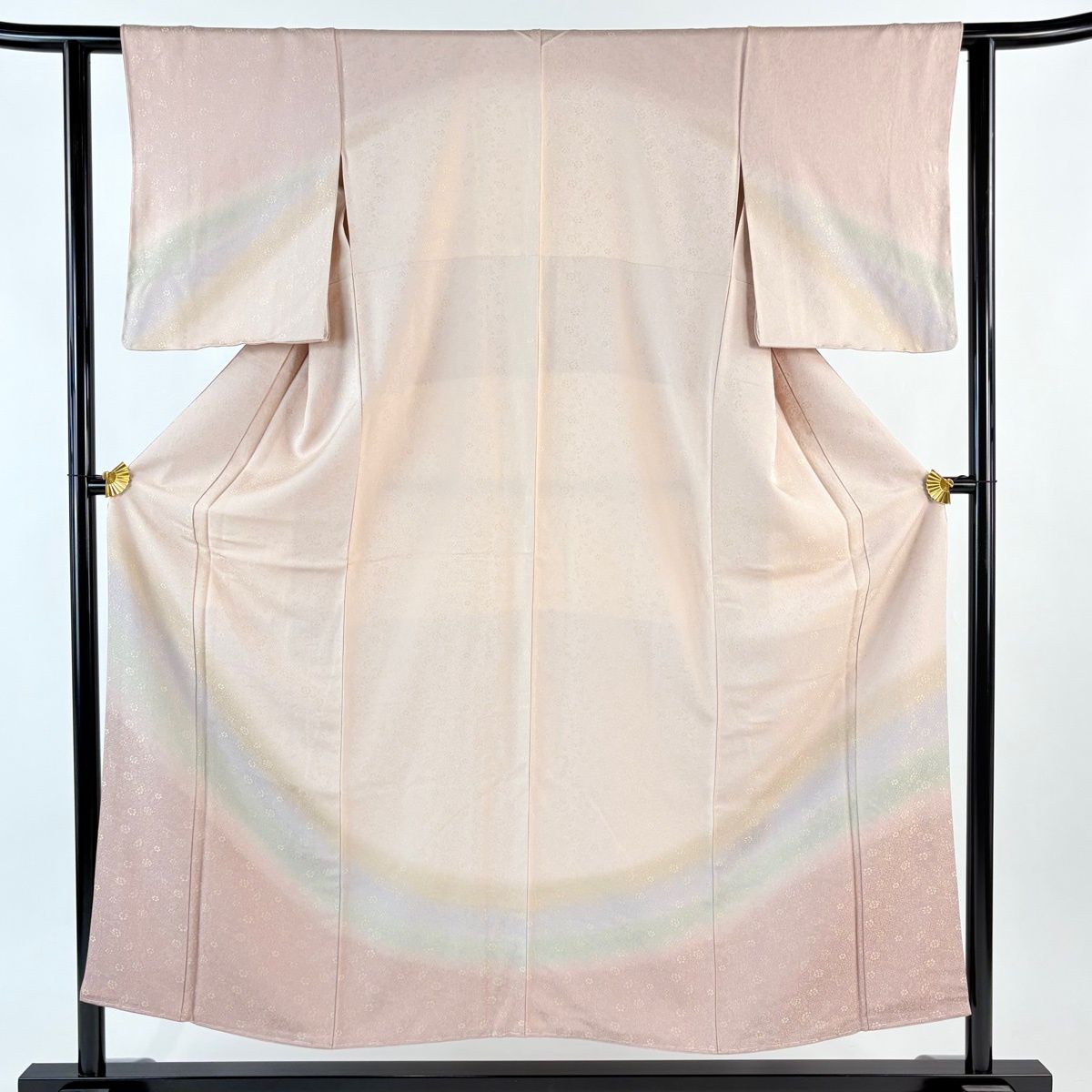 付下げ 身丈151 5 cm 裄丈60 S 袷 お召地 落款 小花草華紋 斜縞ぼかし 薄小豆 正絹