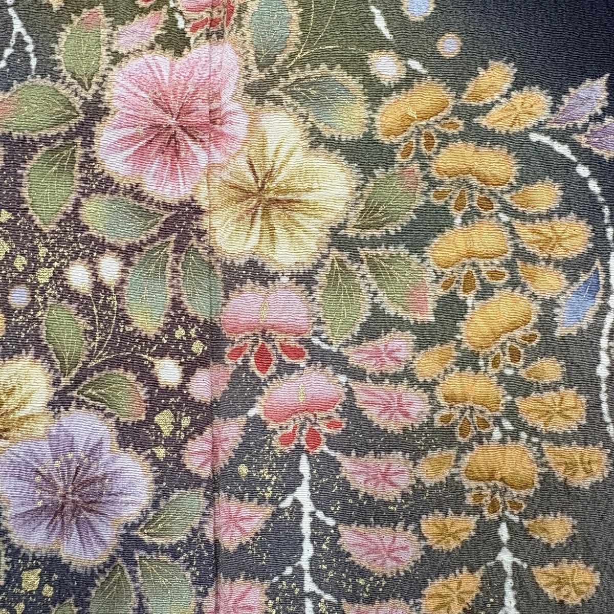  付下げ 身丈159 cm 裄丈67 M 袷 翠山工房 落款 草花 金彩 ぼかし 濃紺 正絹 訪問着 付け下げ 着物