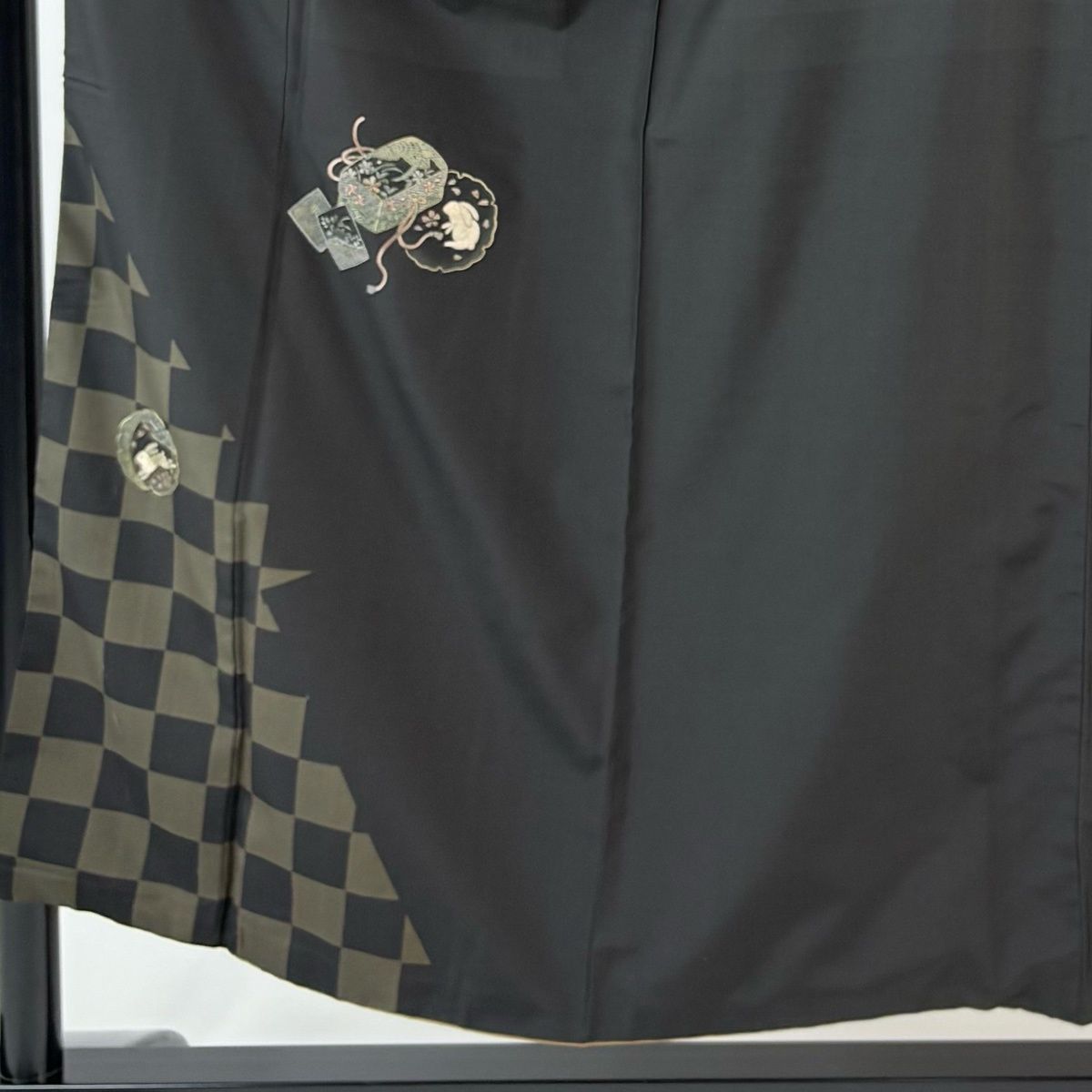 付下げ 身丈153 cm 裄丈63 S 袷 紬地 落款 文箱 うさぎ 刺繍 焦茶色 正絹