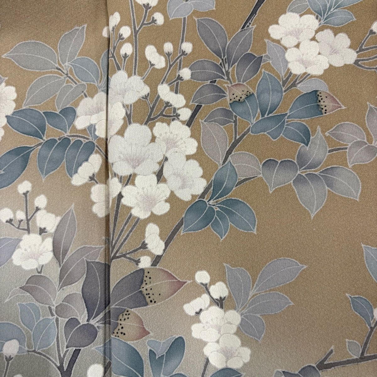  訪問着 身丈158 cm 裄丈64 M 袷 落款 枝花 ぼかし 薄茶色 正絹 訪問着 付け下げ 着物