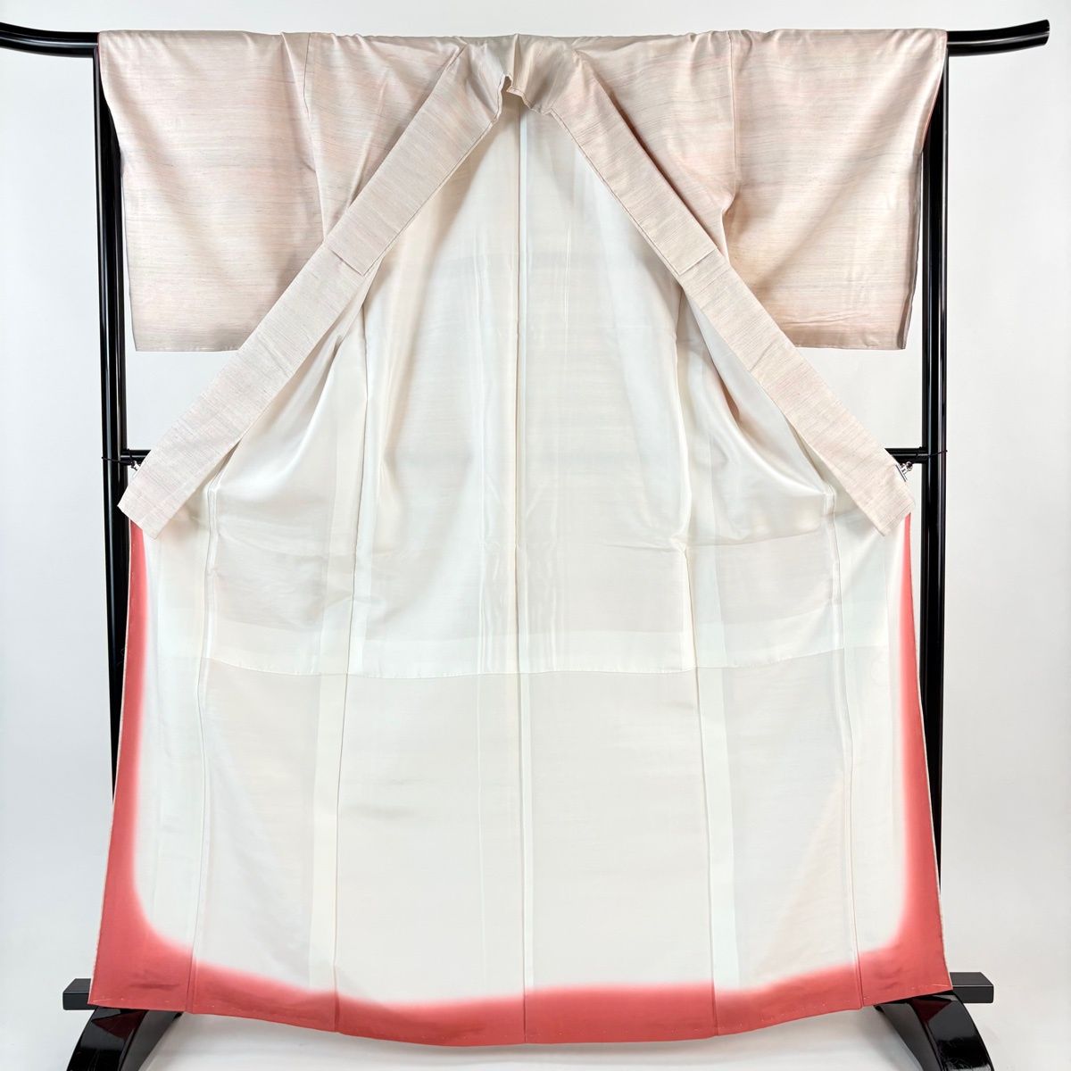  紬 身丈165.5 cm 裄丈67 M 袷 縞 薄ピンク 正絹 紬 着物