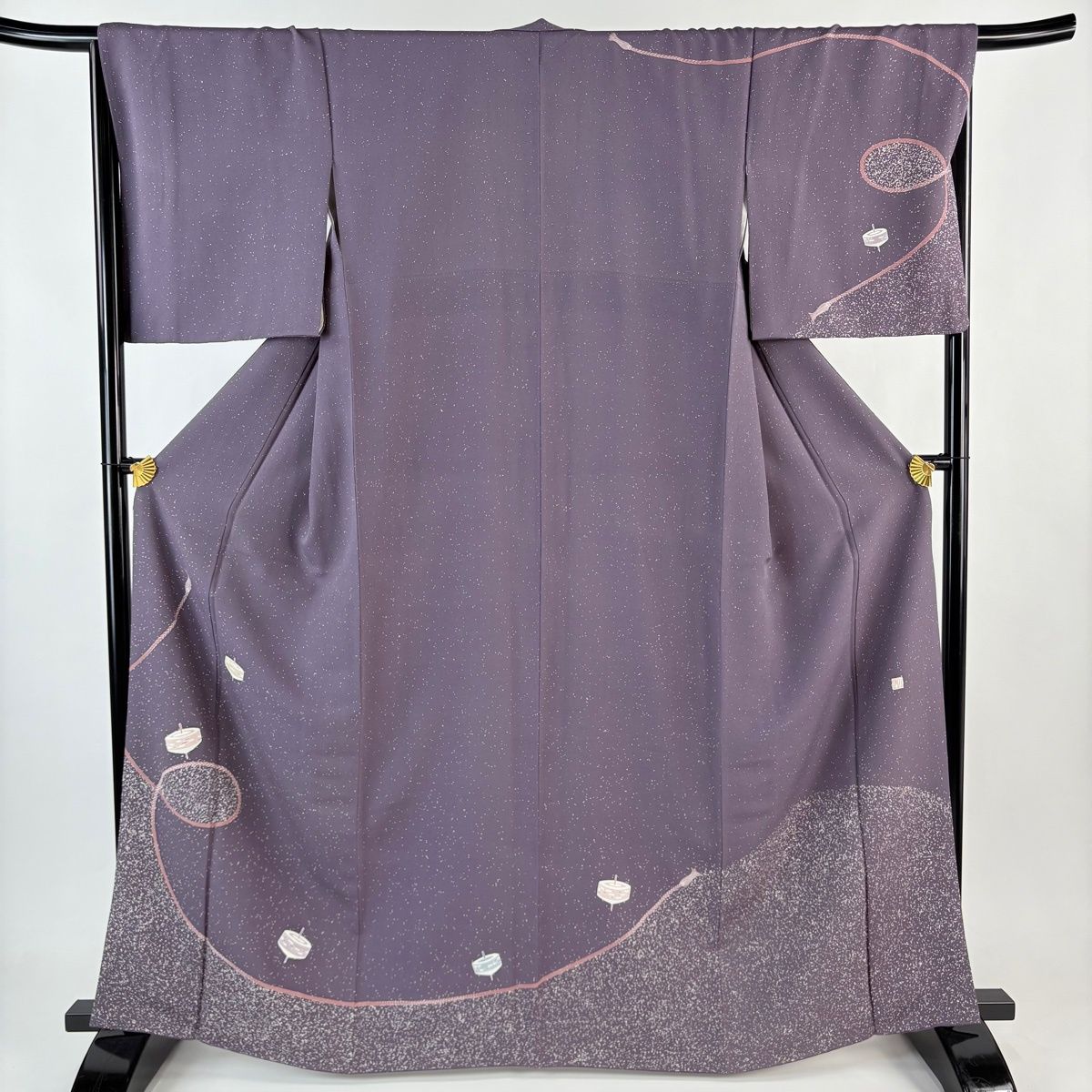 訪問着 身丈162 5 cm 裄丈68 L 袷 鈴乃屋 落款 独楽 組紐 銀糸 灰紫 正絹