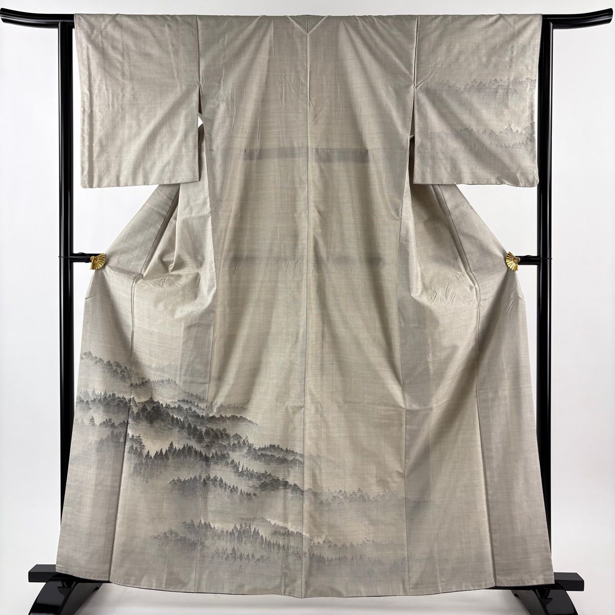 付下げ 身丈164 cm 裄丈62 5 S 袷 都喜ヱ門 大島紬地 証紙 樹木 建物 灰色 正絹