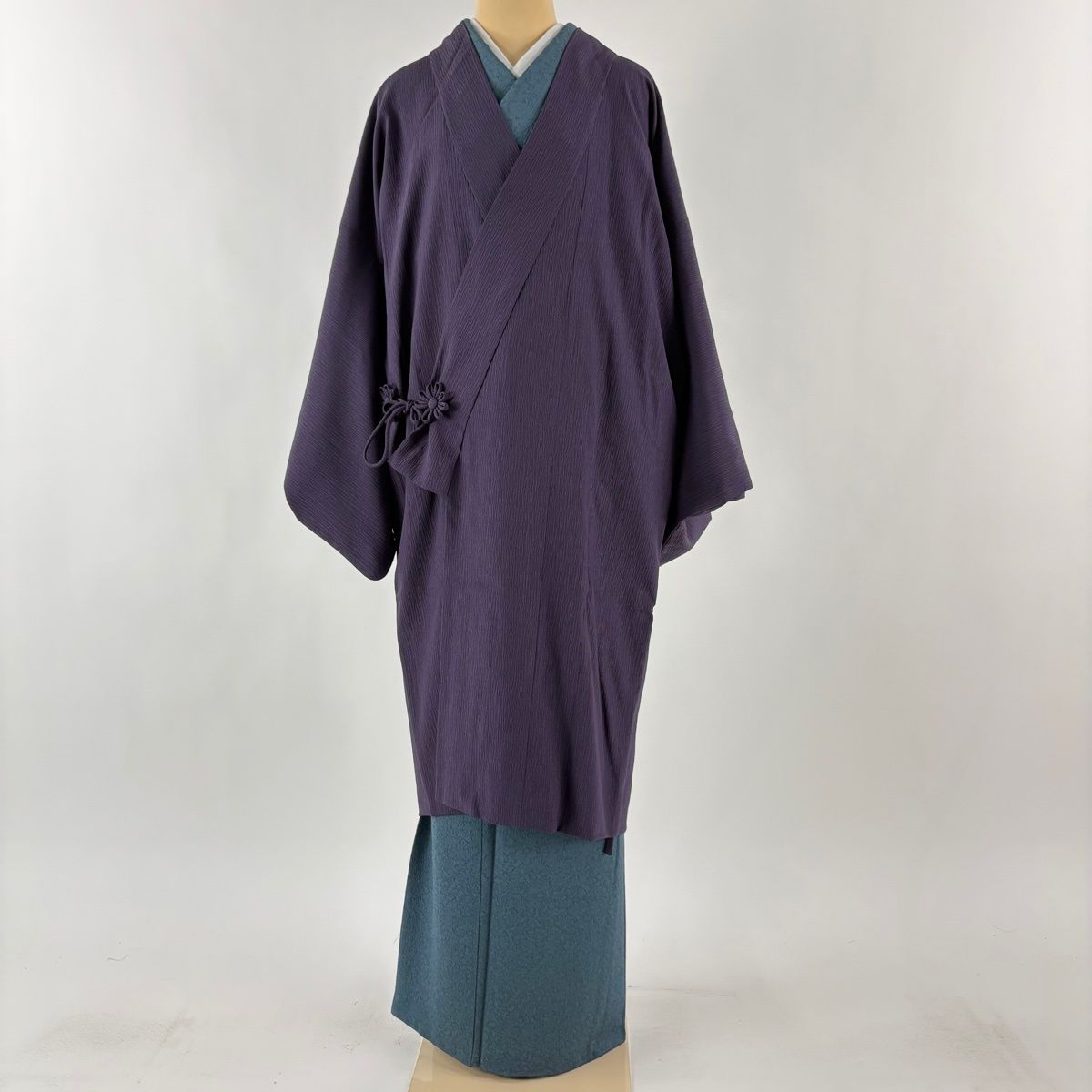道中着 身丈108 cm 裄丈69.5 L 和装コート 着物衿 地紋 紫 正絹 一つ紋