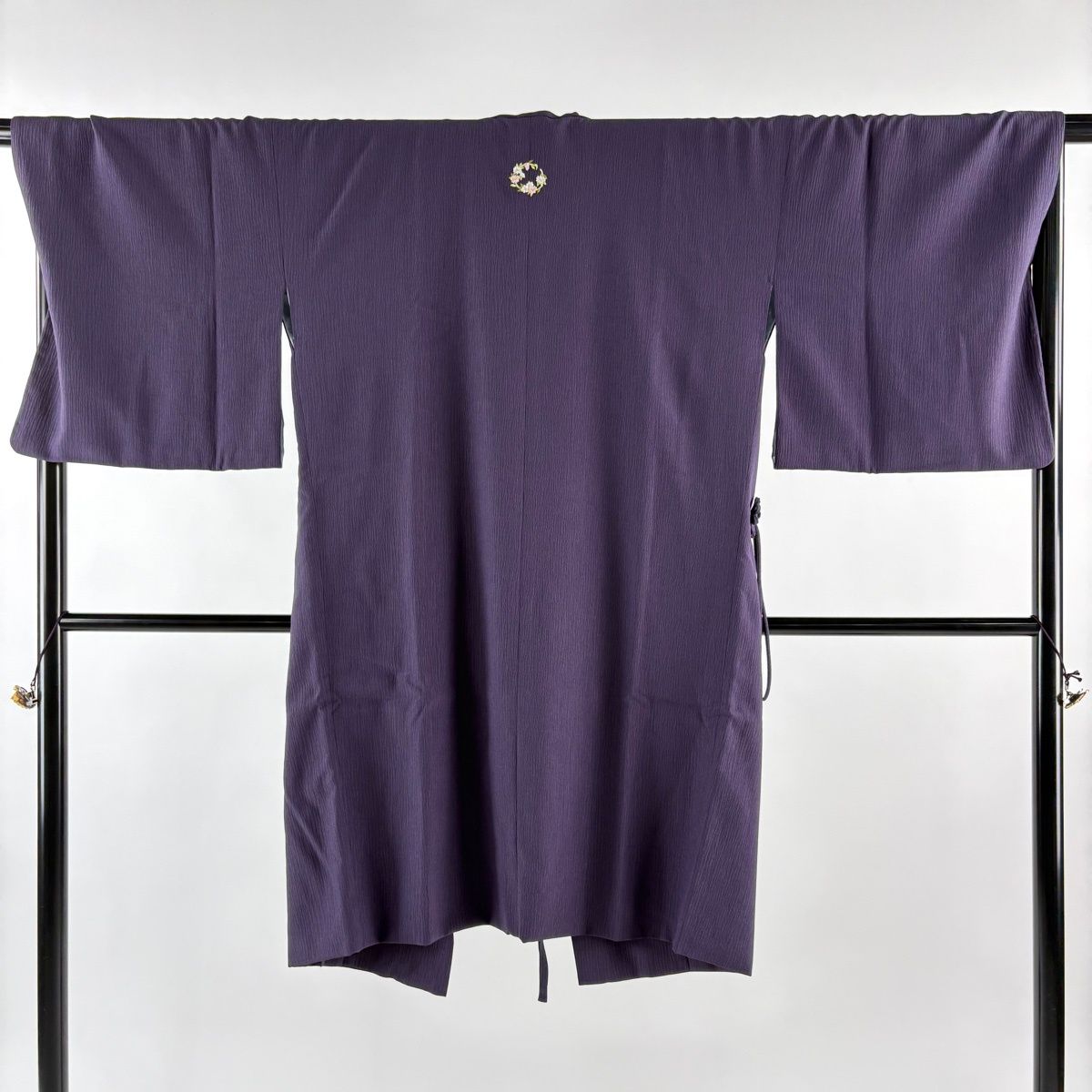 道中着 身丈108 cm 裄丈69.5 L 和装コート 着物衿 地紋 紫 正絹 一つ紋