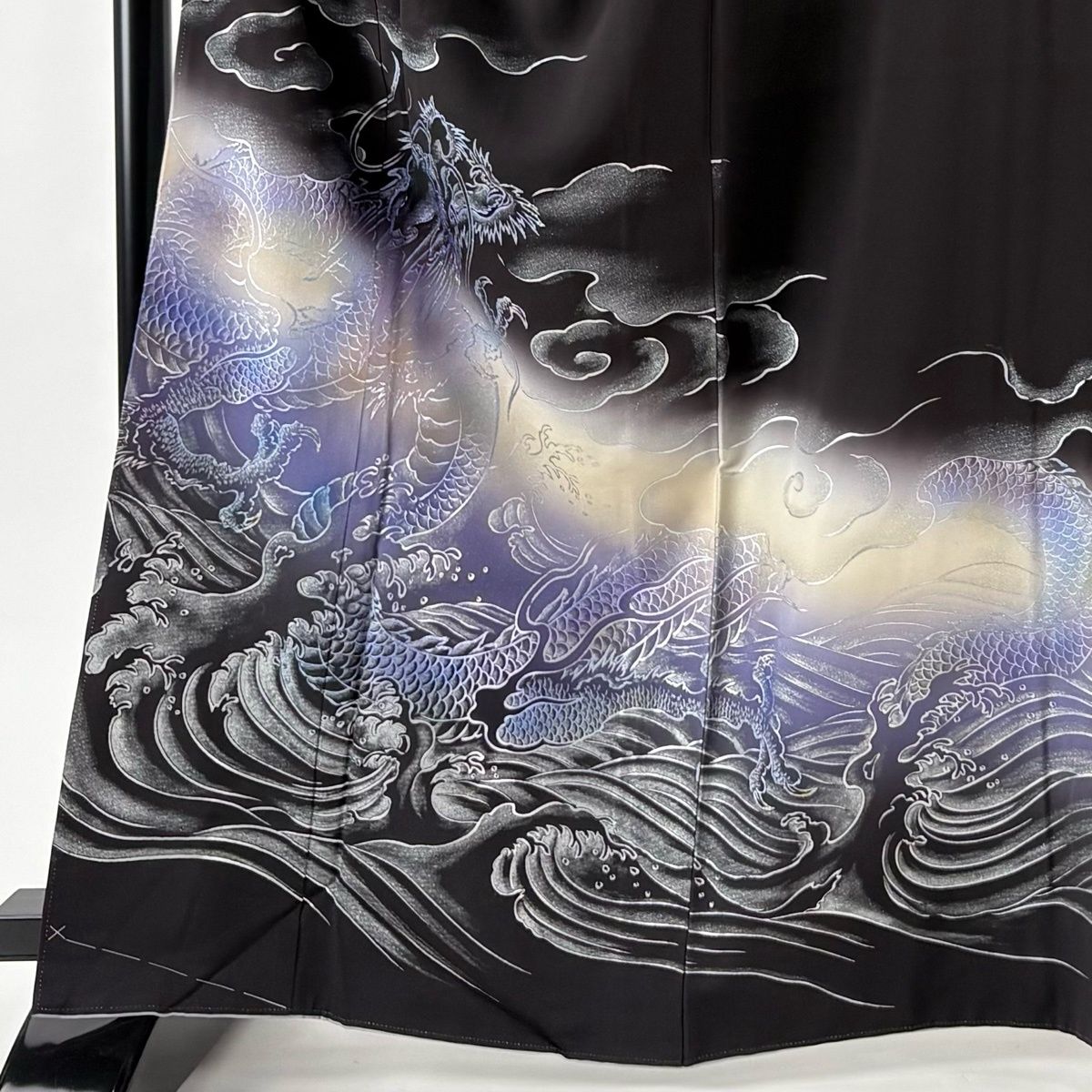訪問着 身丈165.5 cm 裄丈72 L 袷 太田洋 落款 龍 波 ラメ 銀彩 黒 正絹