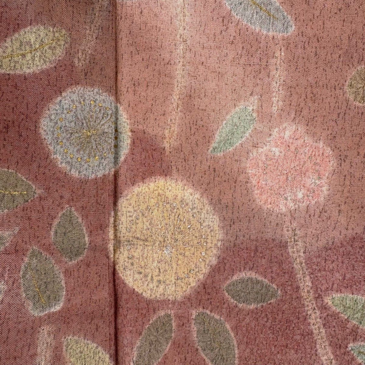  訪問着 身丈163.5 cm 裄丈67.5 L 袷 牛首紬地 落款 証紙 梅 草花 金銀彩 絞り ピンクベージュ 正絹 訪問着 付け下げ 着物