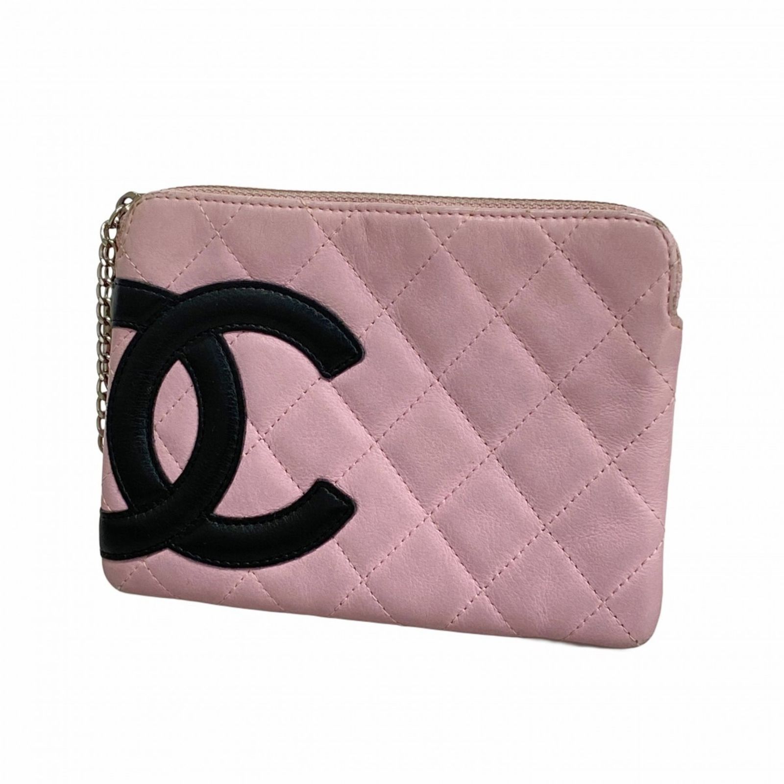 シャネル Chanel バッグ ポーチ カンボン ラムスキン ピンク ブラック レディース