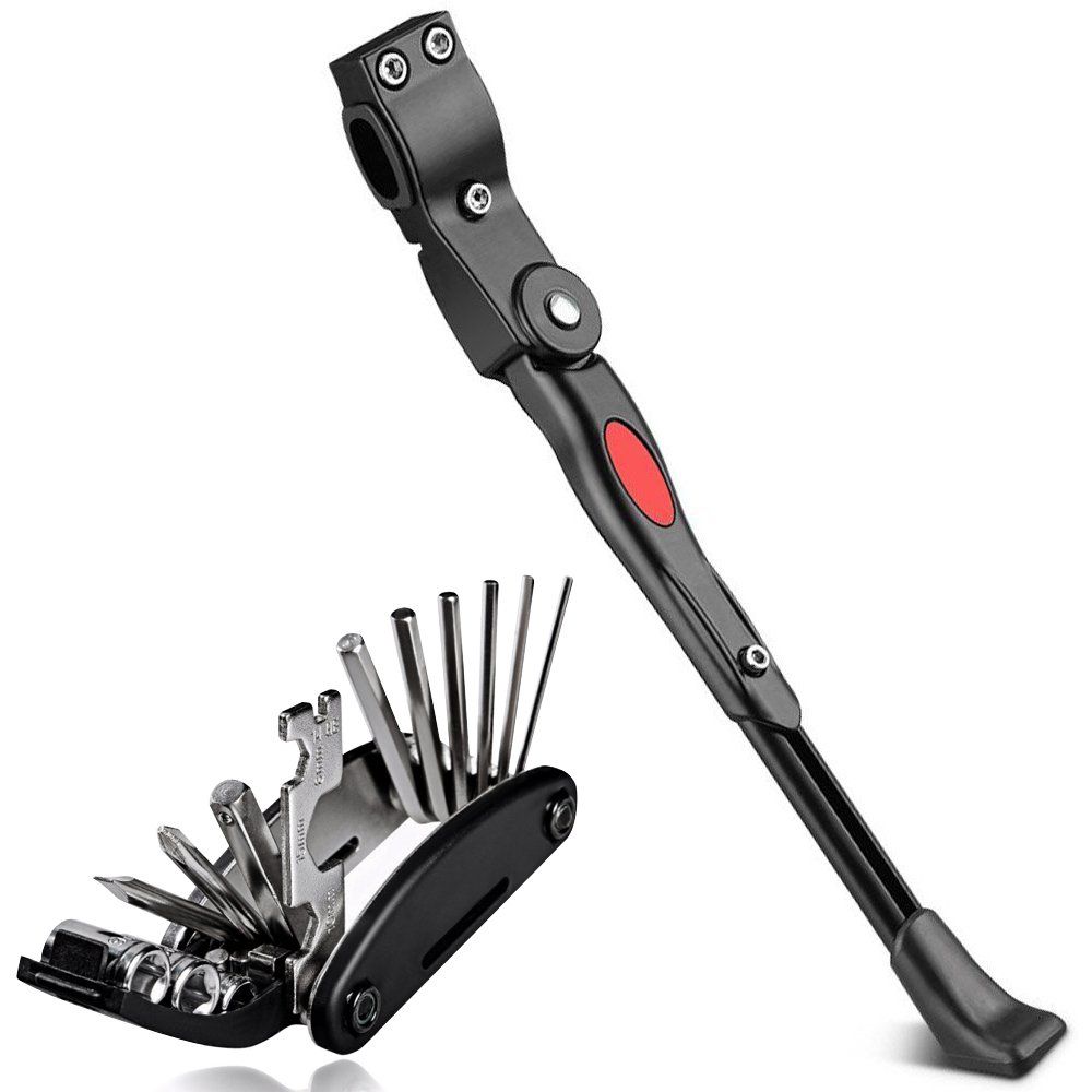 自転車 スタンド キックスタンド 自転車携帯マルチツール付き Oziral 長さ調節 軽量 片足 アルミニウム合金製 24インチ 700 C対応