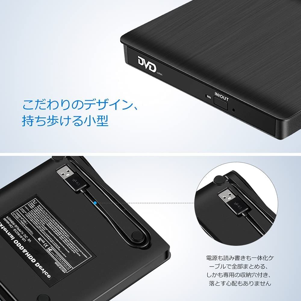 YZWorld 外付け DVD ドライブ プレイヤー ポータブルドライブ CD DVD読取 CD書き込みドライブ Window Mac OS両対応 高速 静音 超スリム