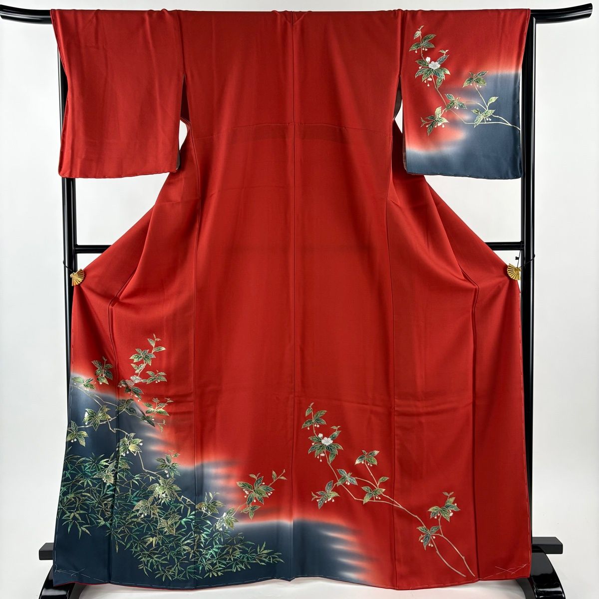 訪問着 身丈168 5 cm 裄丈67 M 袷 椿 笹 螺鈿 金銀彩 赤 正絹 秀品