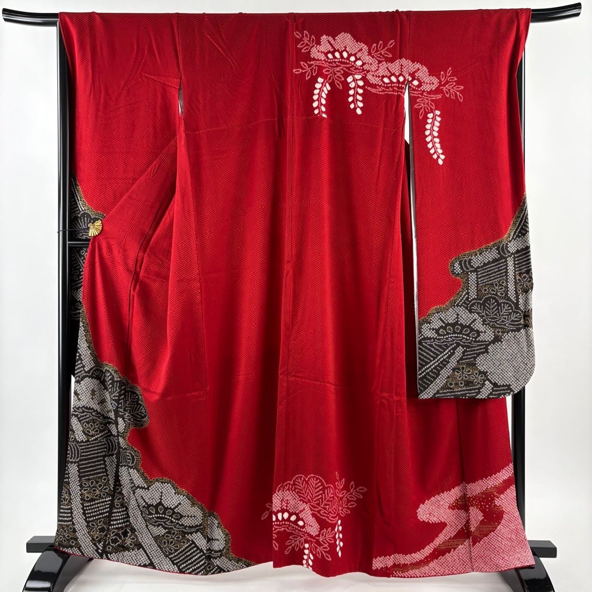 振袖 身丈162 cm 裄丈68 L 袷 笠松 流水 金彩 絞り 赤 正絹 秀品