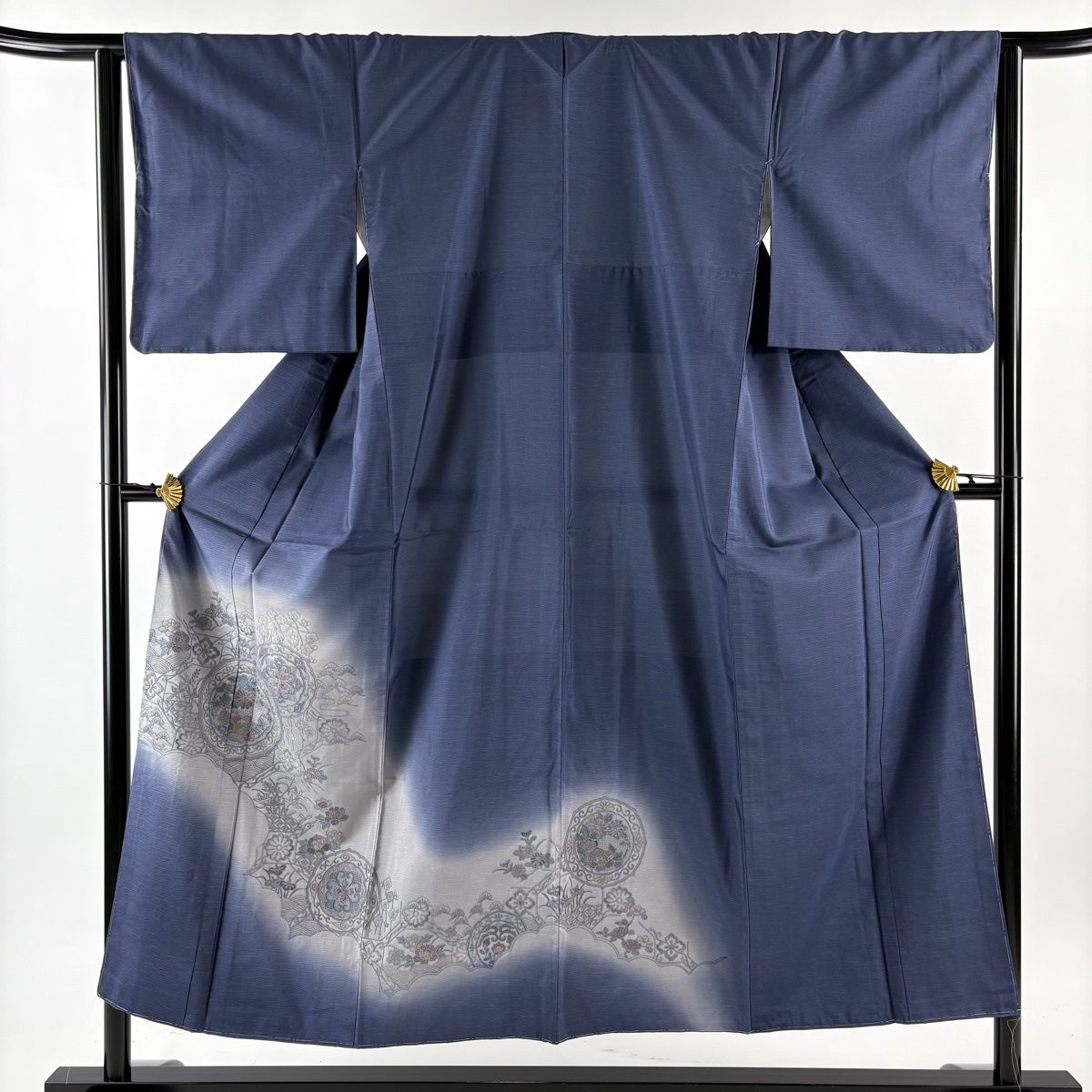 付下げ 身丈152 cm 裄丈64 M 袷 紬地 草花 蜀江紋 刺繍 ぼかし 青紫 正絹 秀品