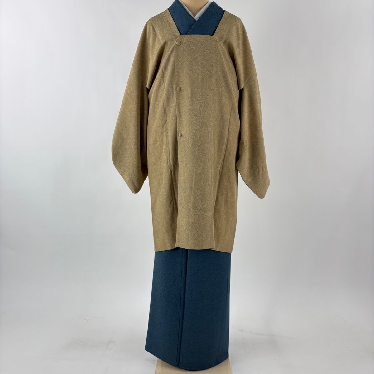 道行 身丈98.5 cm 裄丈63.5 S 和装コート 角衿 墨流し ベージュ 正絹 秀品