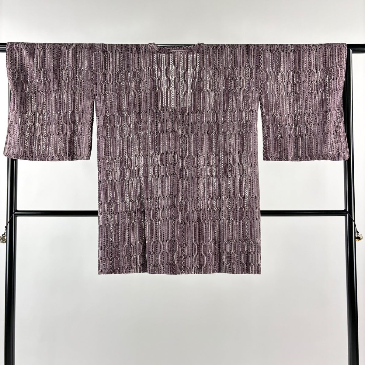 道行 身丈90 cm 裄丈66.5 M 和装コート 角衿 幾何学模様 草木染 紫 正絹 秀品