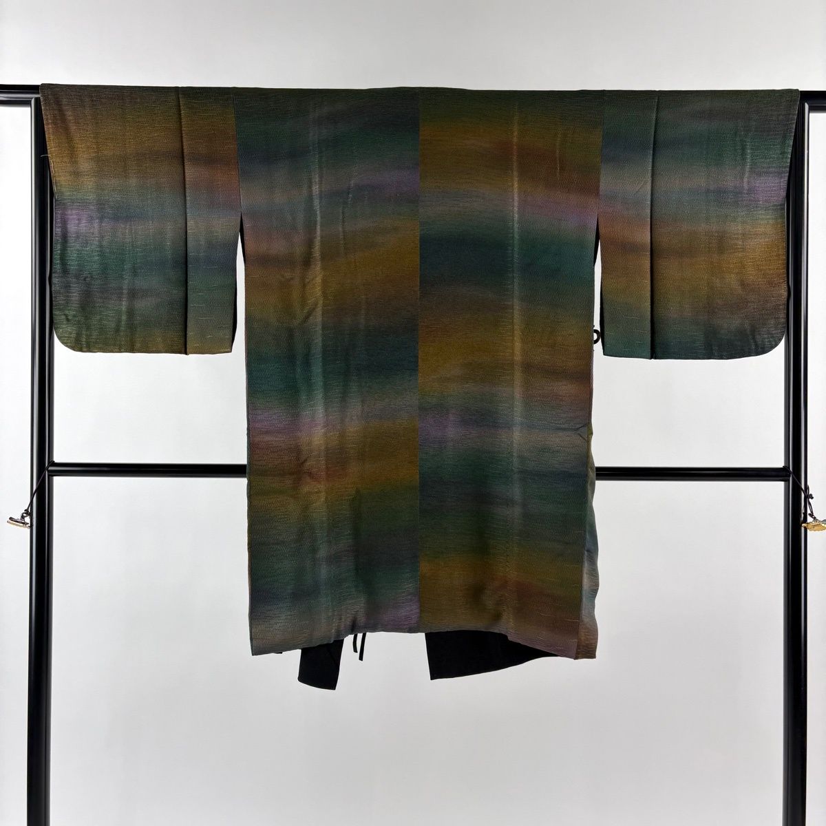 道中着 身丈96.5 cm 裄丈64.5 M 和装コート 地紋 染め分け ぼかし 茶緑色 正絹 秀品