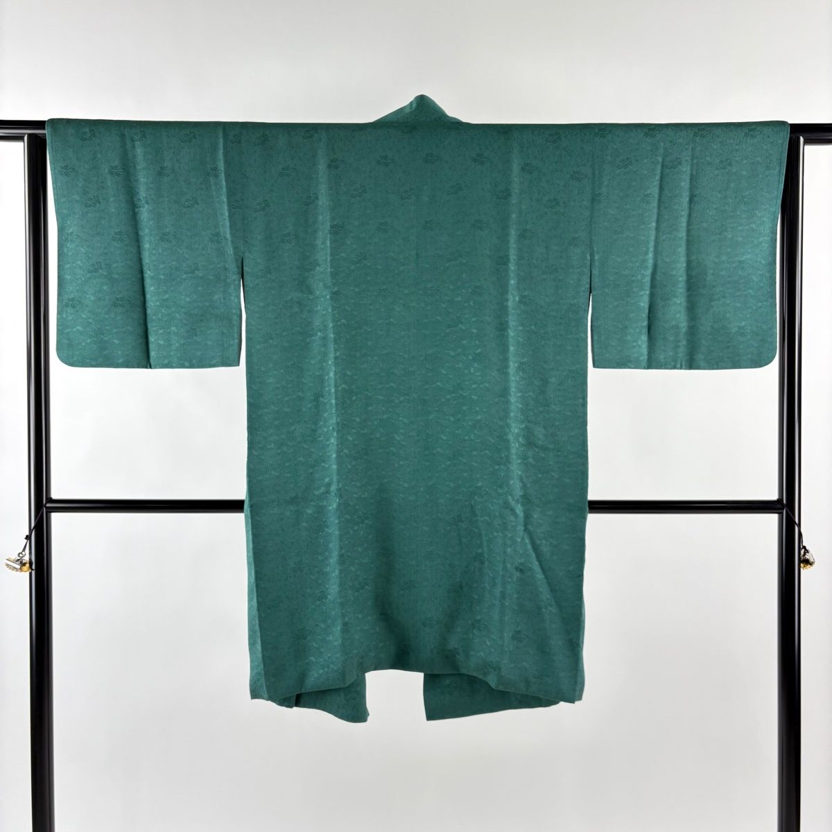 道中着 身丈96 cm 裄丈63 S 和装コート 地紋 葉柄 緑 正絹 秀品