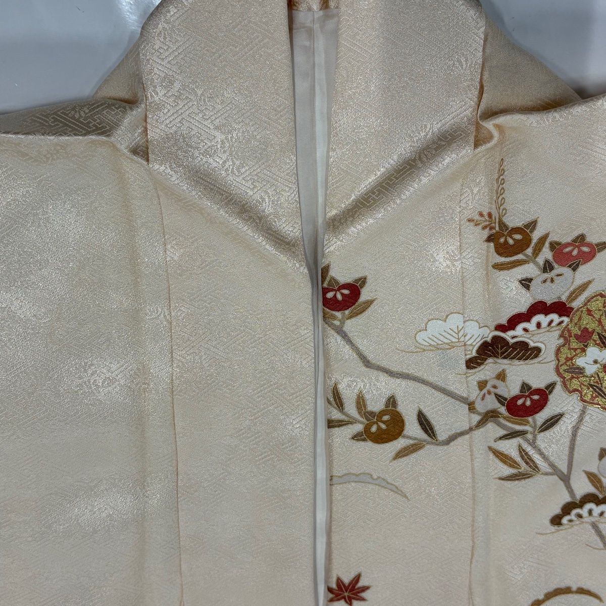  訪問着 身丈161 5 cm 裄丈63 S 袷 バチ衿 雪輪 松竹梅 金彩 ぼかし クリーム 正絹 秀品 訪問着 付け下げ 着物