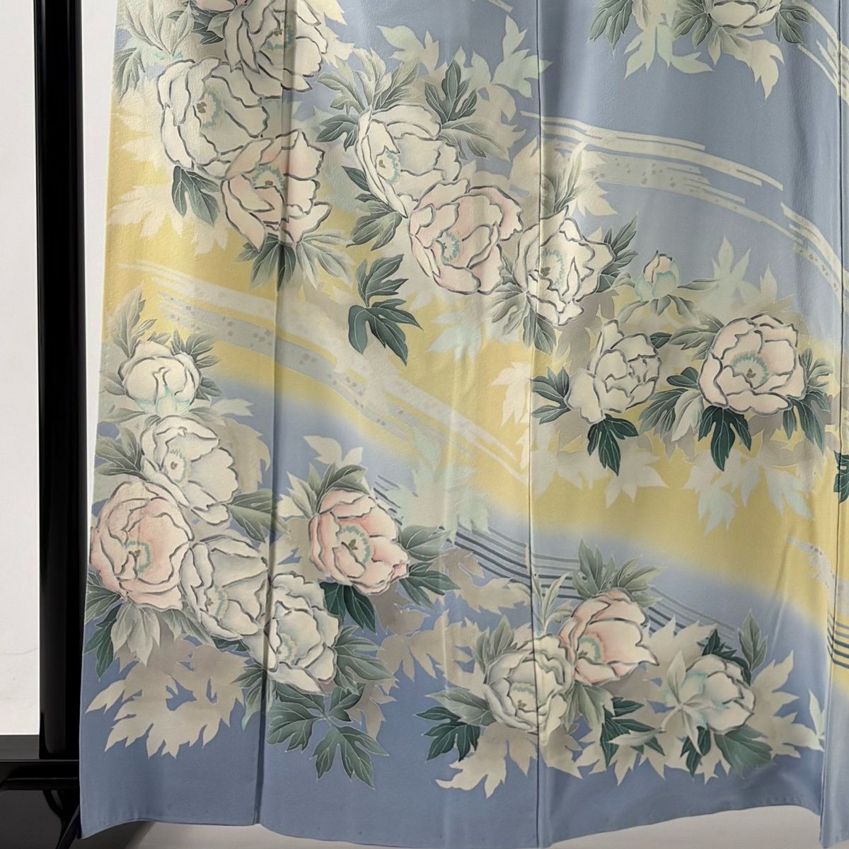 訪問着 身丈152 cm 裄丈66 M 袷 牡丹 霞 染め分け ぼかし 水色 正絹 秀品