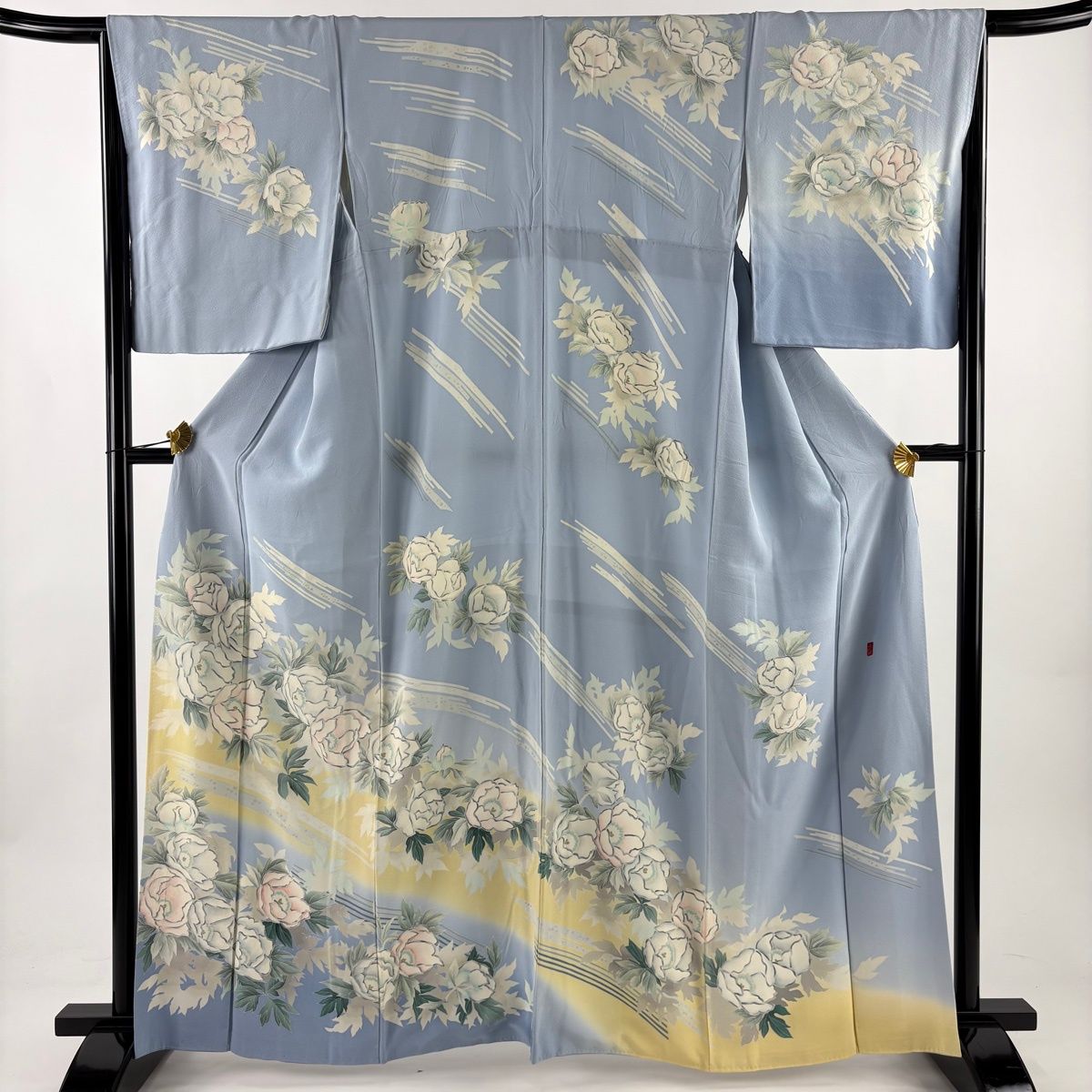 訪問着 身丈152cm 裄丈66cm M 袷 牡丹 霞 染め分け ぼかし 水色 正絹