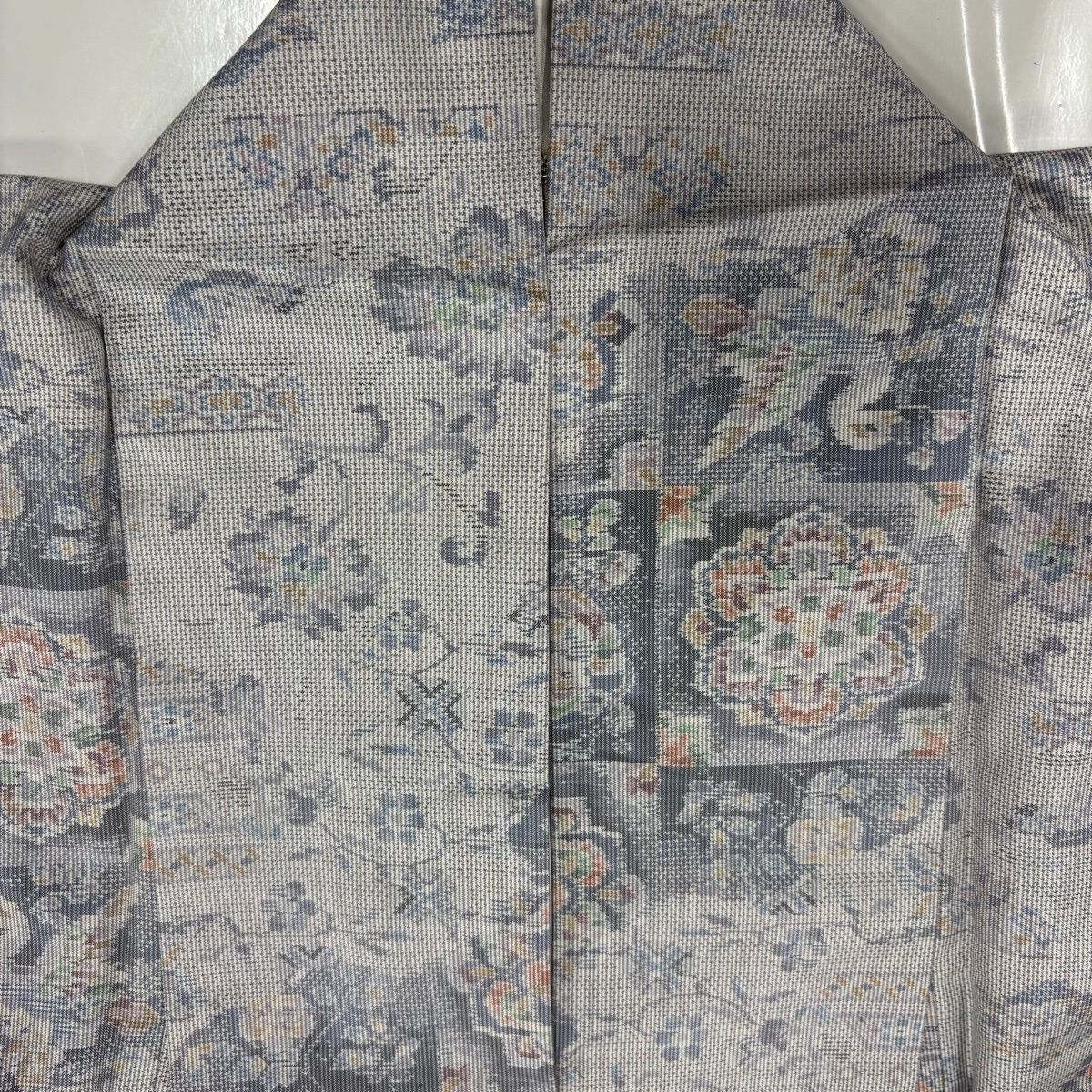  紬 身丈162.5 cm 裄丈64.5 M 袷 華文 鳥 灰紫 正絹 秀品 紬 着物