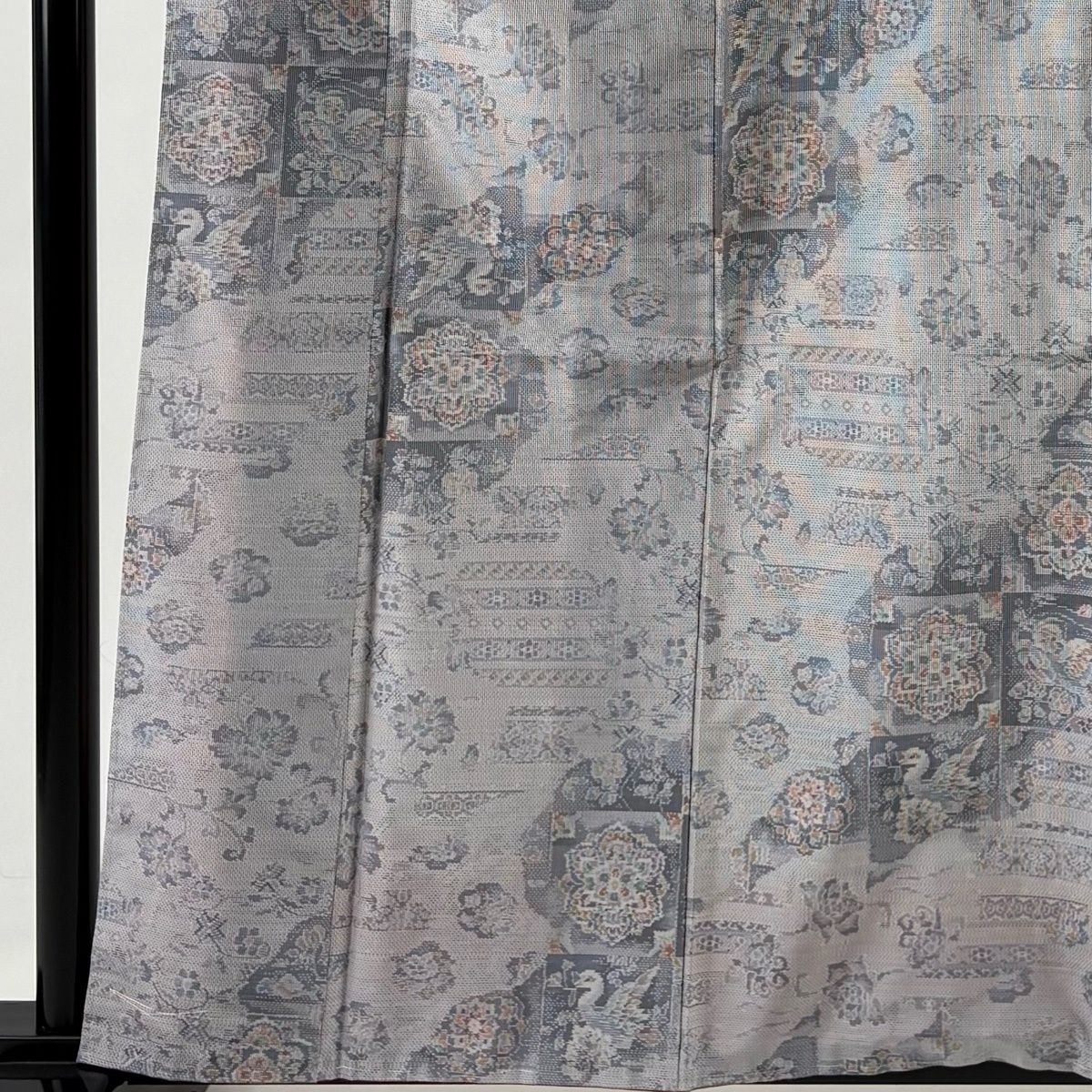 紬 身丈162.5 cm 裄丈64.5 M 袷 華文 鳥 灰紫 正絹 秀品