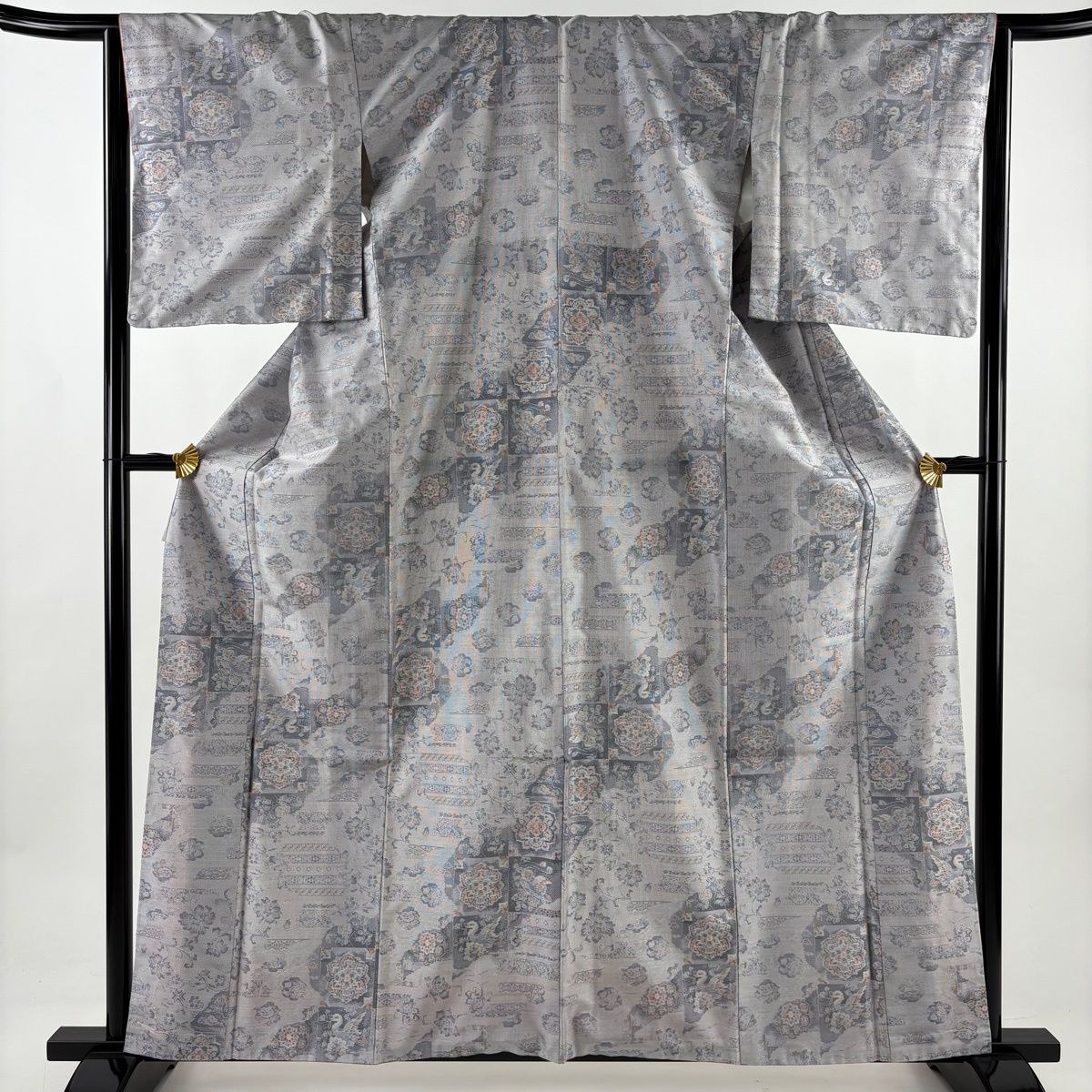 紬 身丈162.5 cm 裄丈64.5 M 袷 華文 鳥 灰紫 正絹 秀品