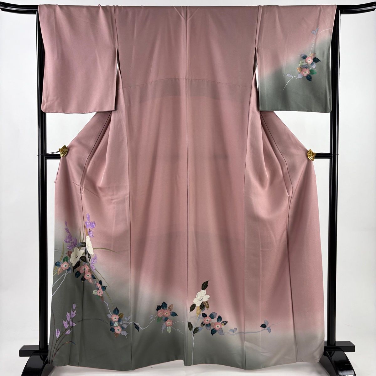 訪問着 身丈164 cm 裄丈66 M 袷 草花 金銀彩 ぼかし ピンクベージュ 正絹 秀品