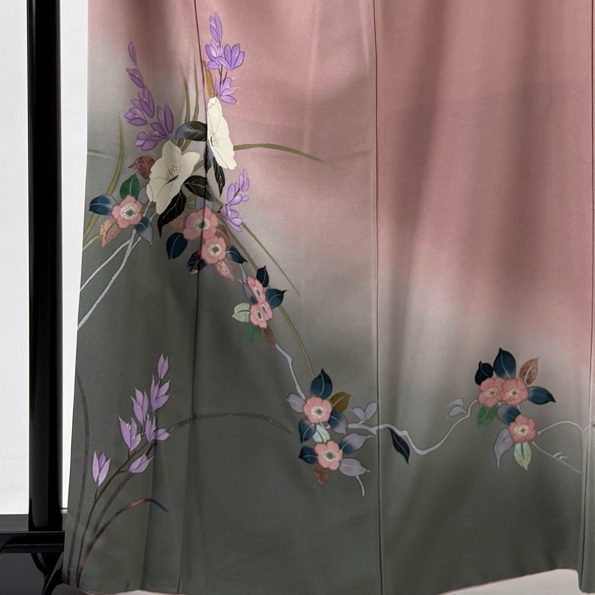 訪問着 身丈164 cm 裄丈66 M 袷 草花 金銀彩 ぼかし ピンクベージュ 正絹 秀品