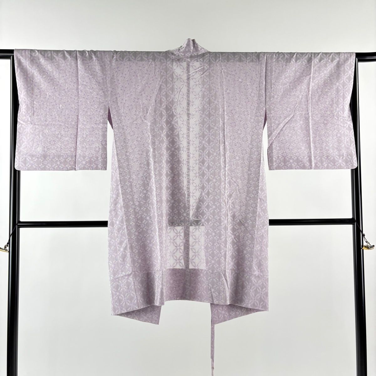 道中着 身丈97 cm 裄丈66 5 M 和装コート 着物衿 花 七宝 薄紫 正絹 秀品
