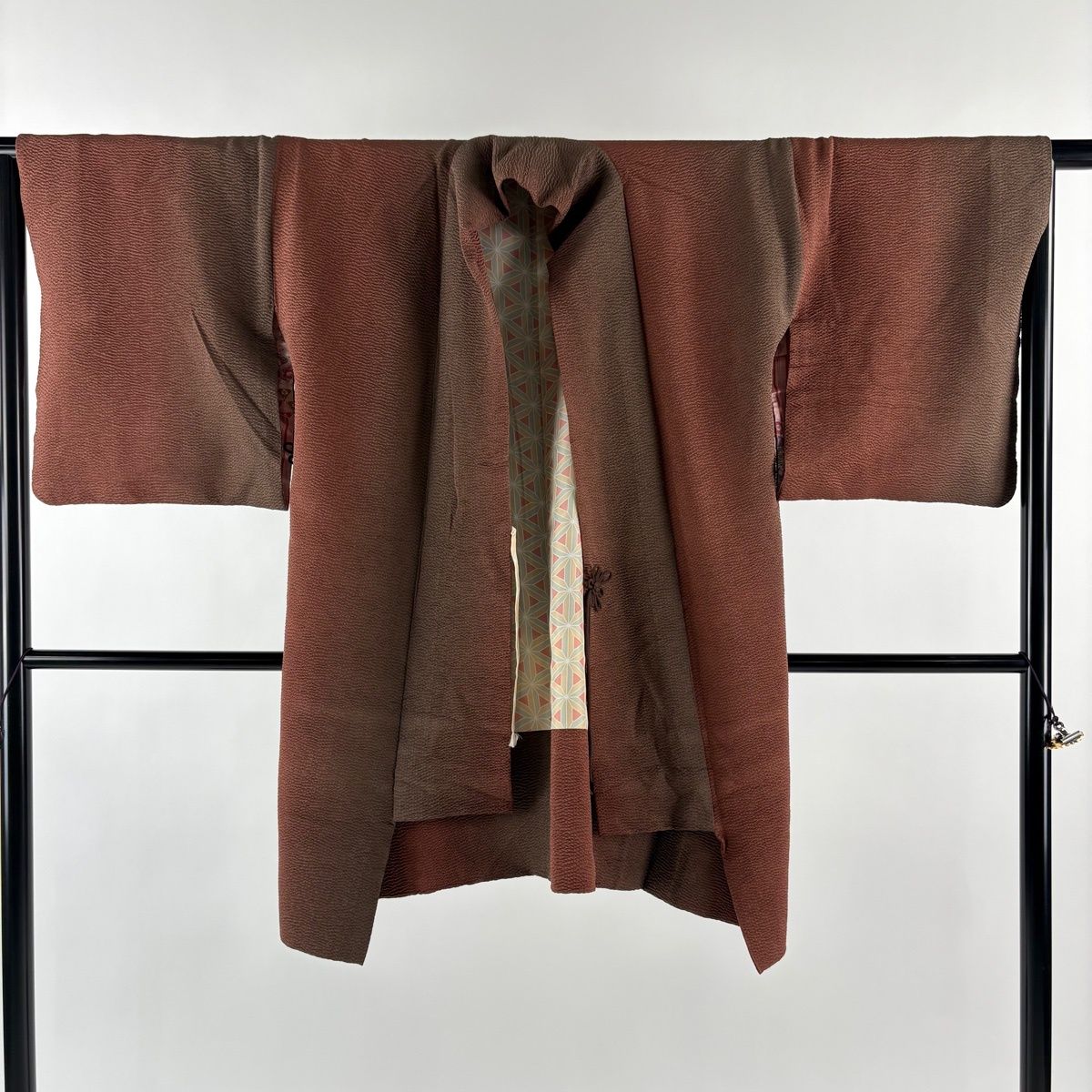  道中着 身丈100 cm 裄丈65 M 和装コート ぼかし 絞り 茶色 正絹 秀品 羽織 着物 浴衣