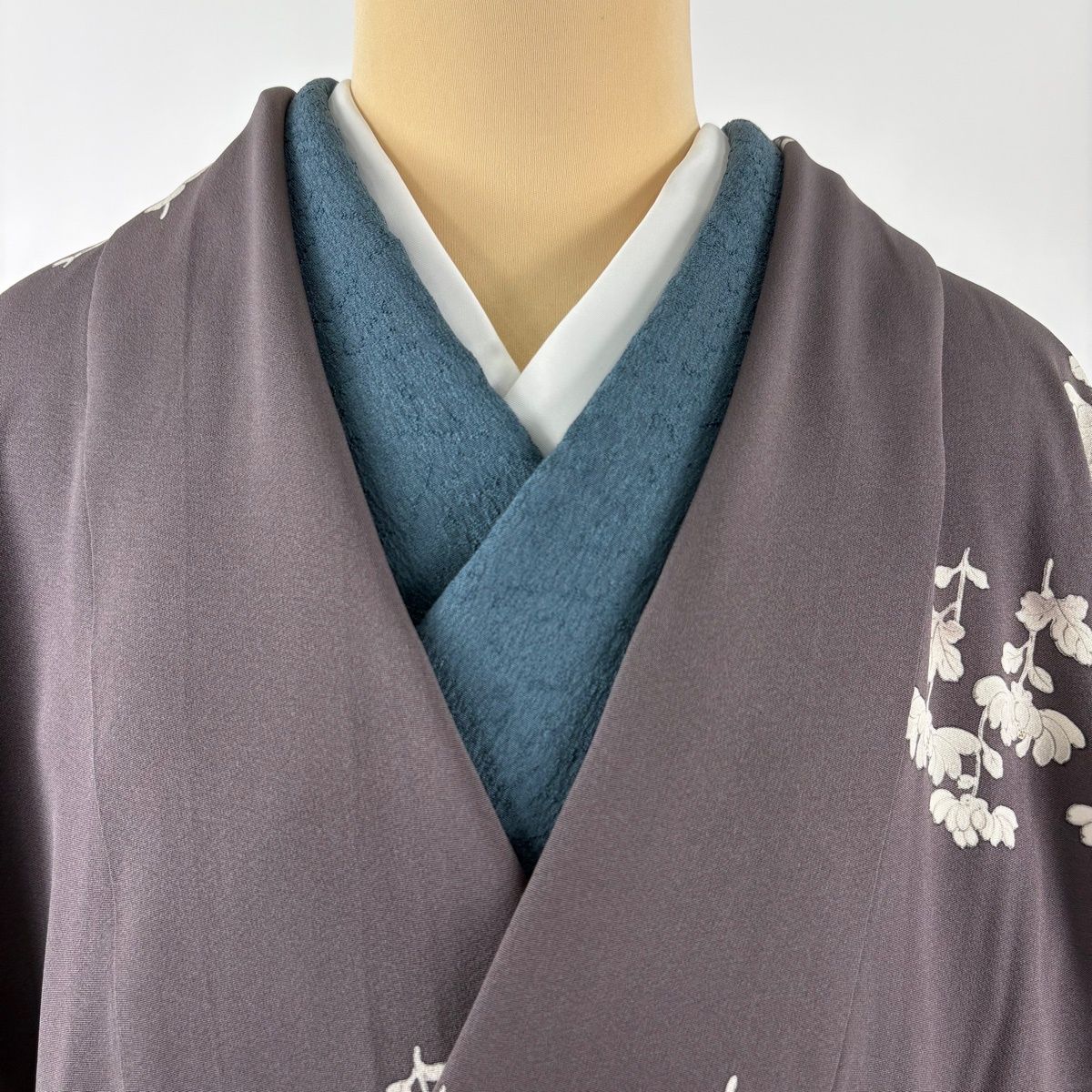  道中着 身丈103 cm 裄丈67.5 L 和装コート ますいわ屋 菊 金彩 灰紫 正絹 秀品 羽織 着物 浴衣