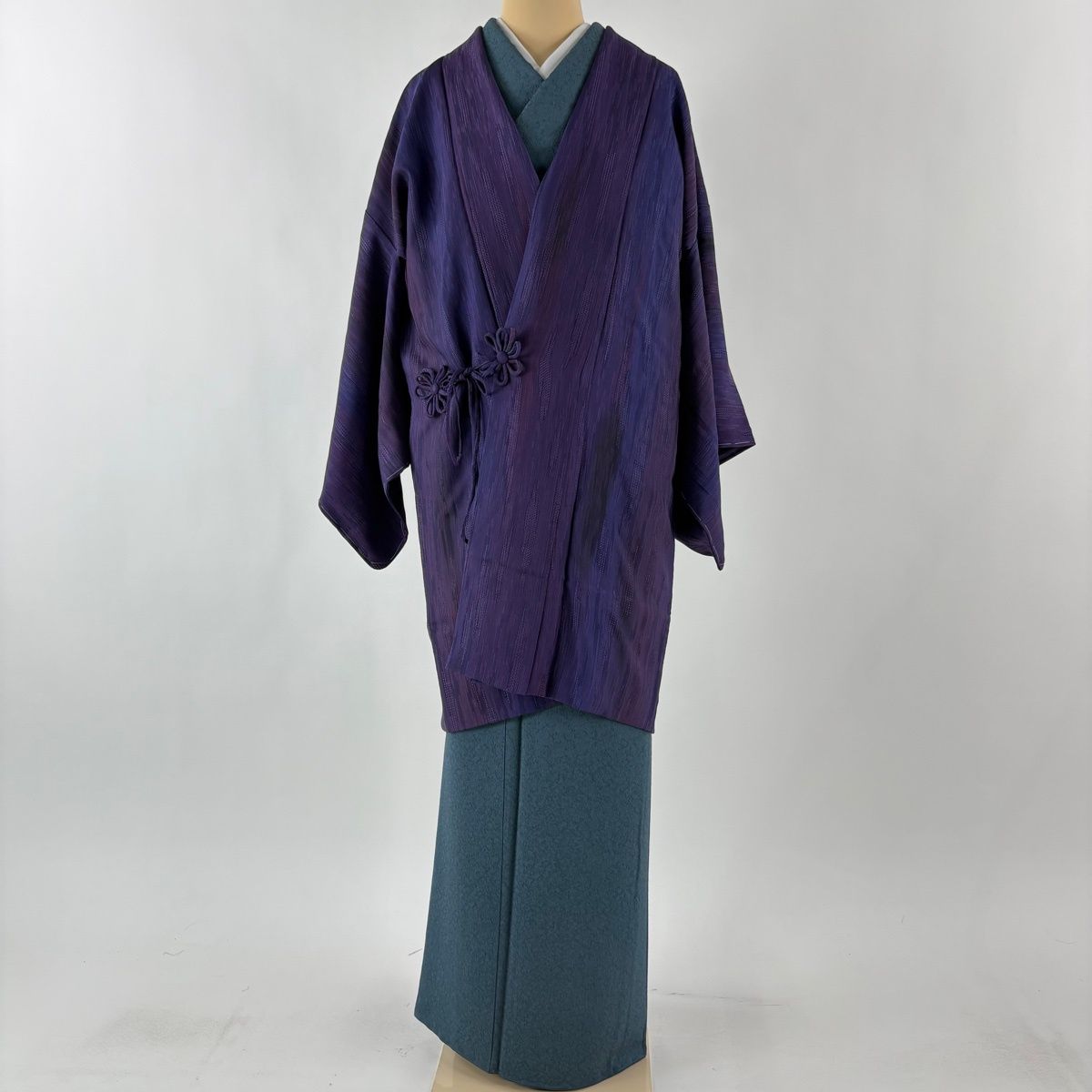 道中着 身丈94 cm 裄丈63 S 和装コート ほていや 落款 地紋 ぼかし 紫 正絹 秀品