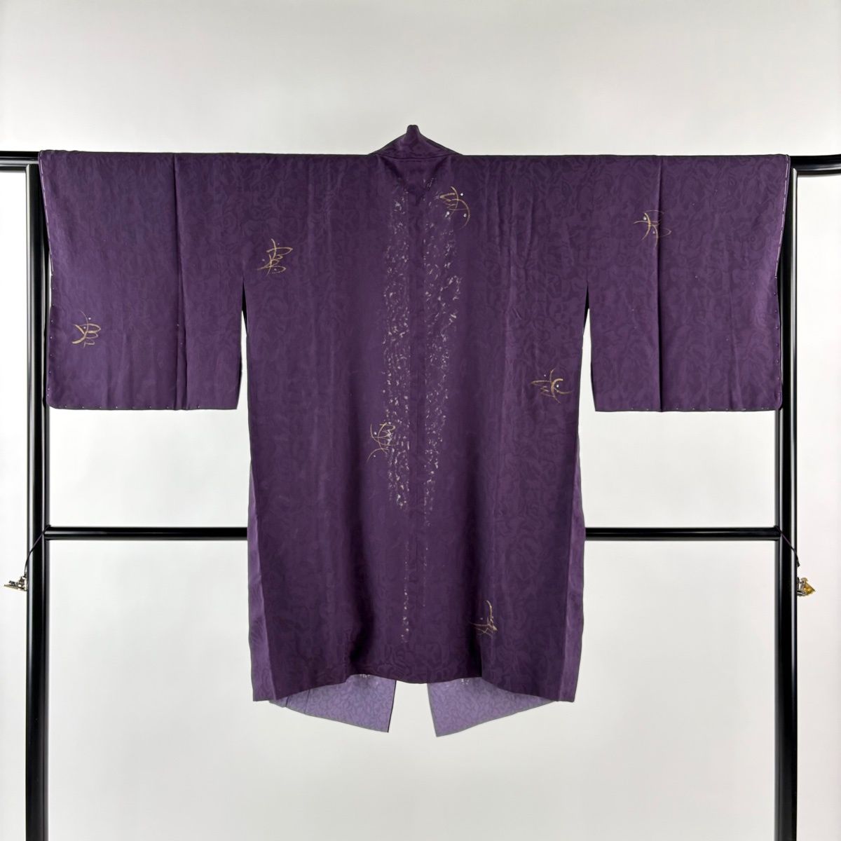道中着 身丈93 cm 裄丈65 M 和装コート 着物衿 幾何学 金彩 濃紫 正絹 秀品