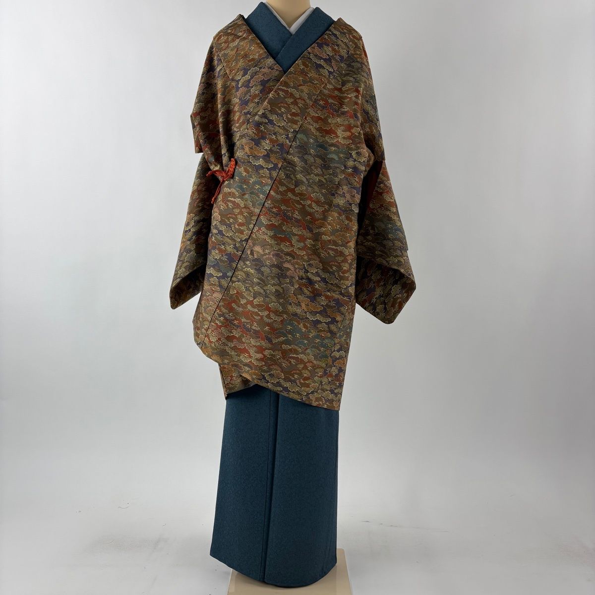 道中着 身丈98 cm 裄丈65 M 和装コート 笠松 灰茶 正絹 秀品