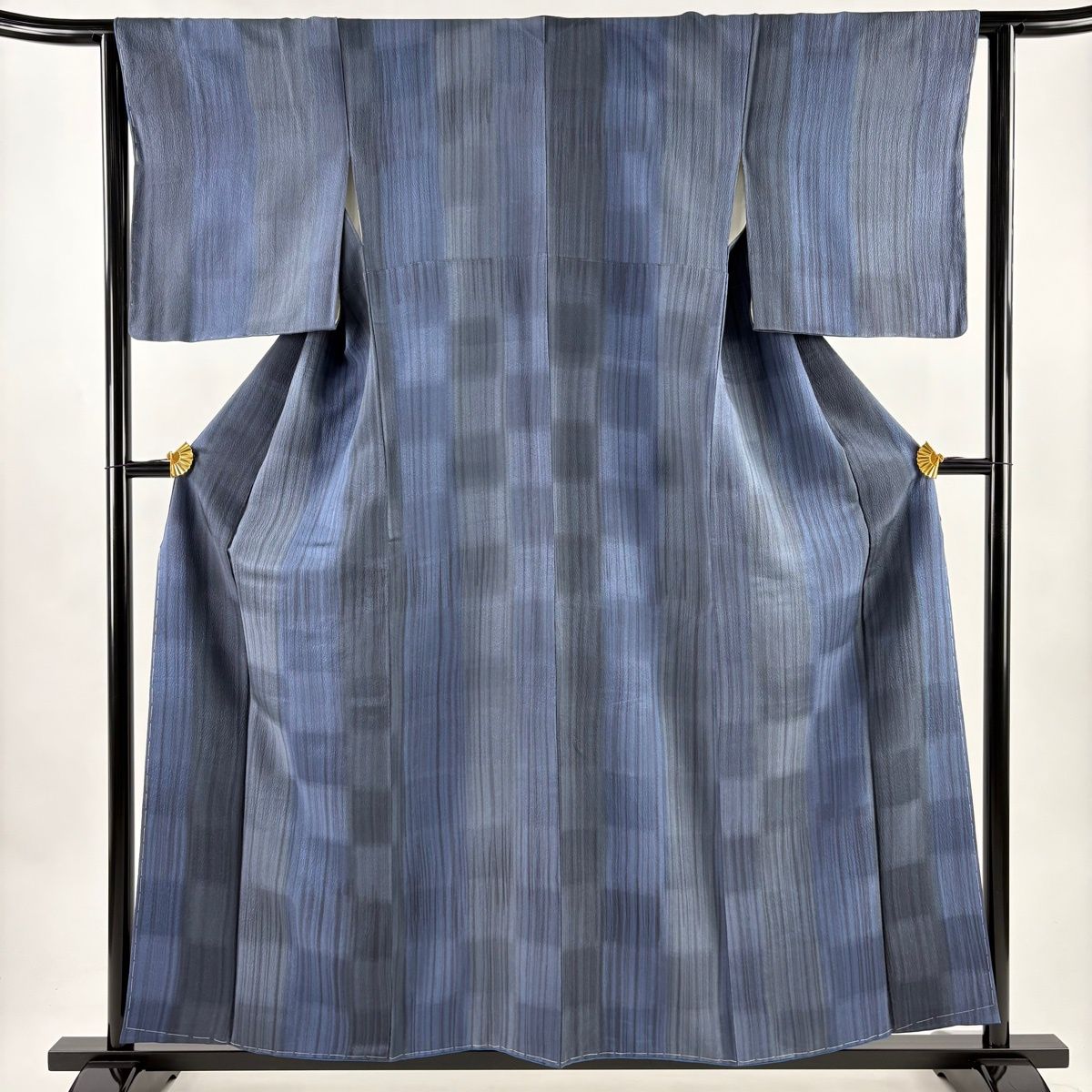 小紋 身丈157 cm 裄丈63 S 袷 縦縞 市松 青灰色 正絹 秀品