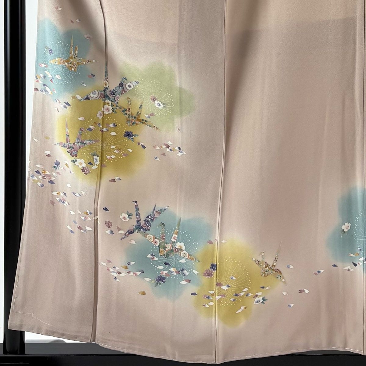 訪問着 身丈157.5 cm 裄丈64 M 袷 落款 梅 折鶴 ぼかし ピンクベージュ 正絹 秀品