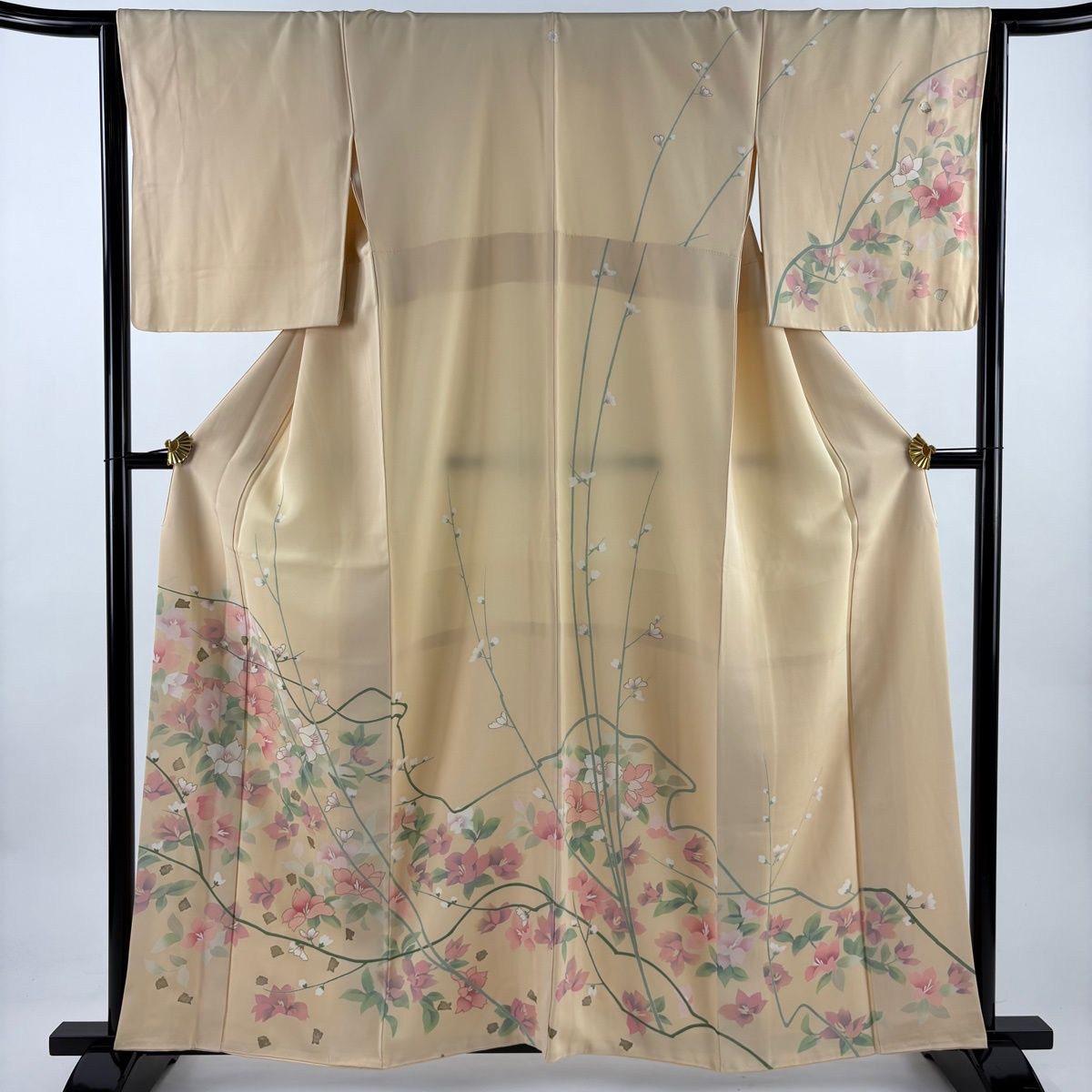 訪問着 身丈159.5 cm 裄丈65 M 袷 草花 金銀彩 薄オレンジ 正絹 秀品 一つ紋