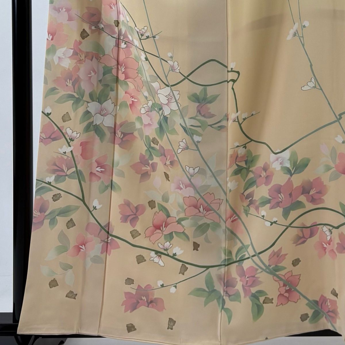 訪問着 身丈159.5 cm 裄丈65 M 袷 草花 金銀彩 薄オレンジ 正絹 秀品 一つ紋