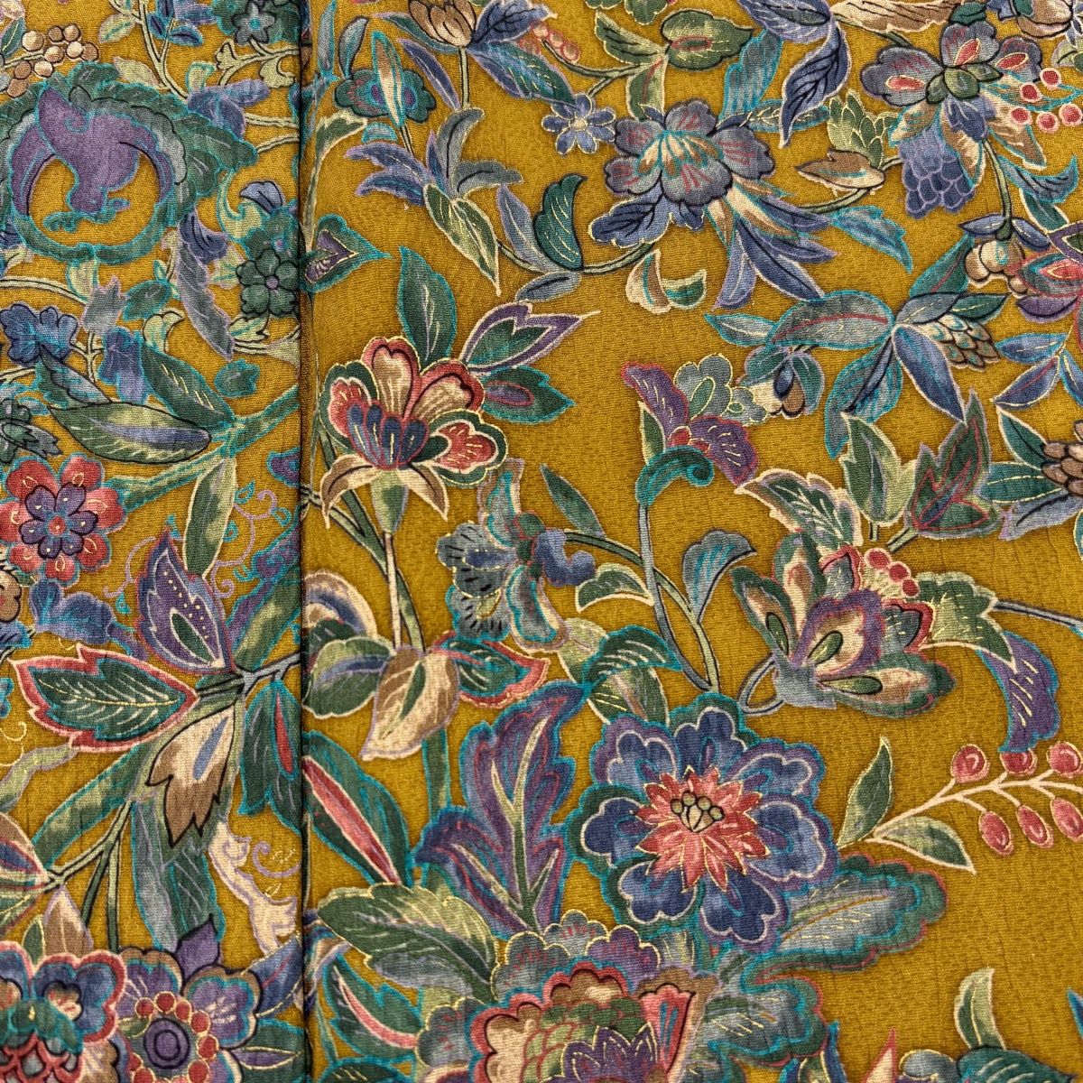  小紋 身丈163 cm 裄丈70 L 袷 更紗 金彩 山吹茶色 正絹 秀品 小紋 着物