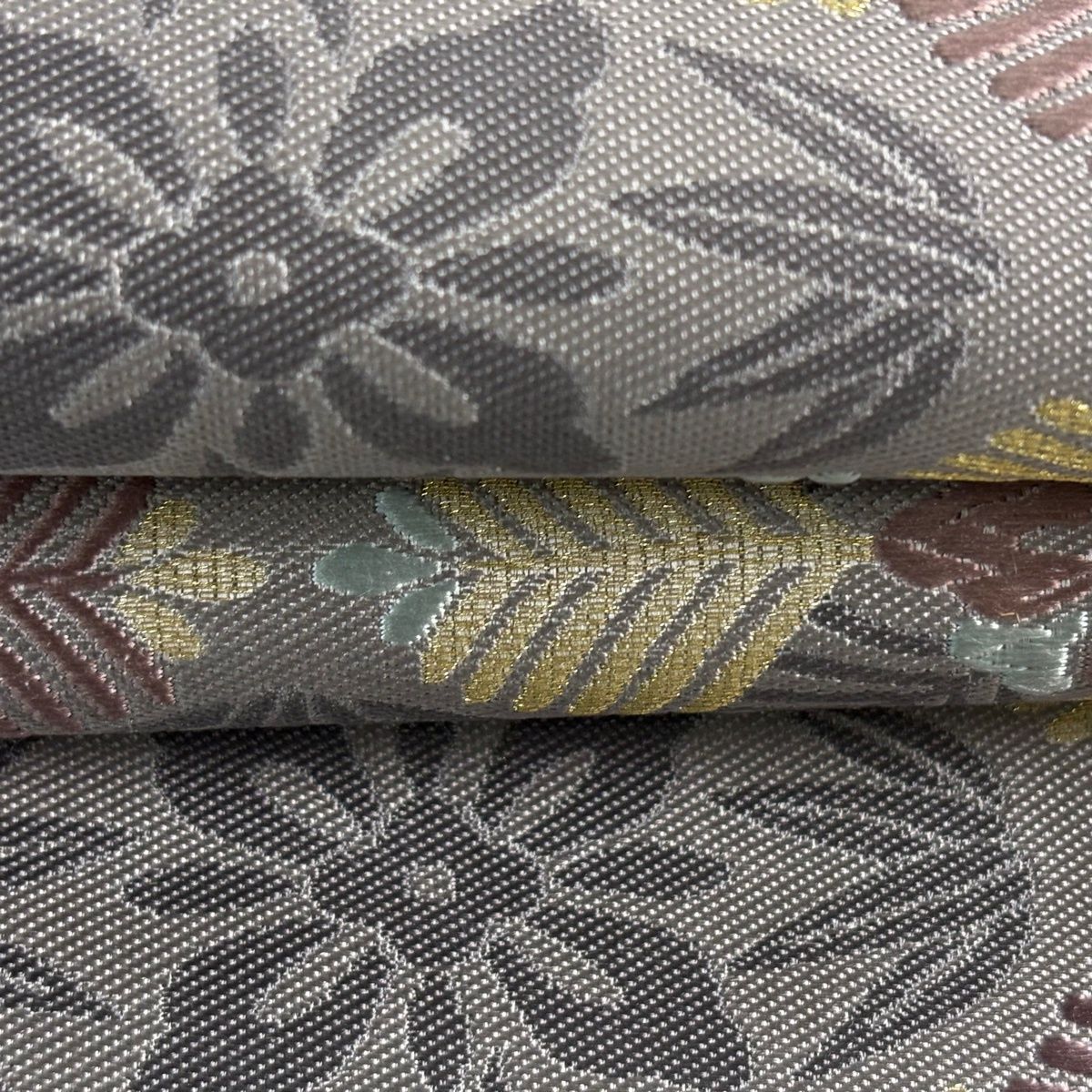  名古屋帯 菱 若松 金糸 刺繍 灰紫 正絹 名古屋帯 帯