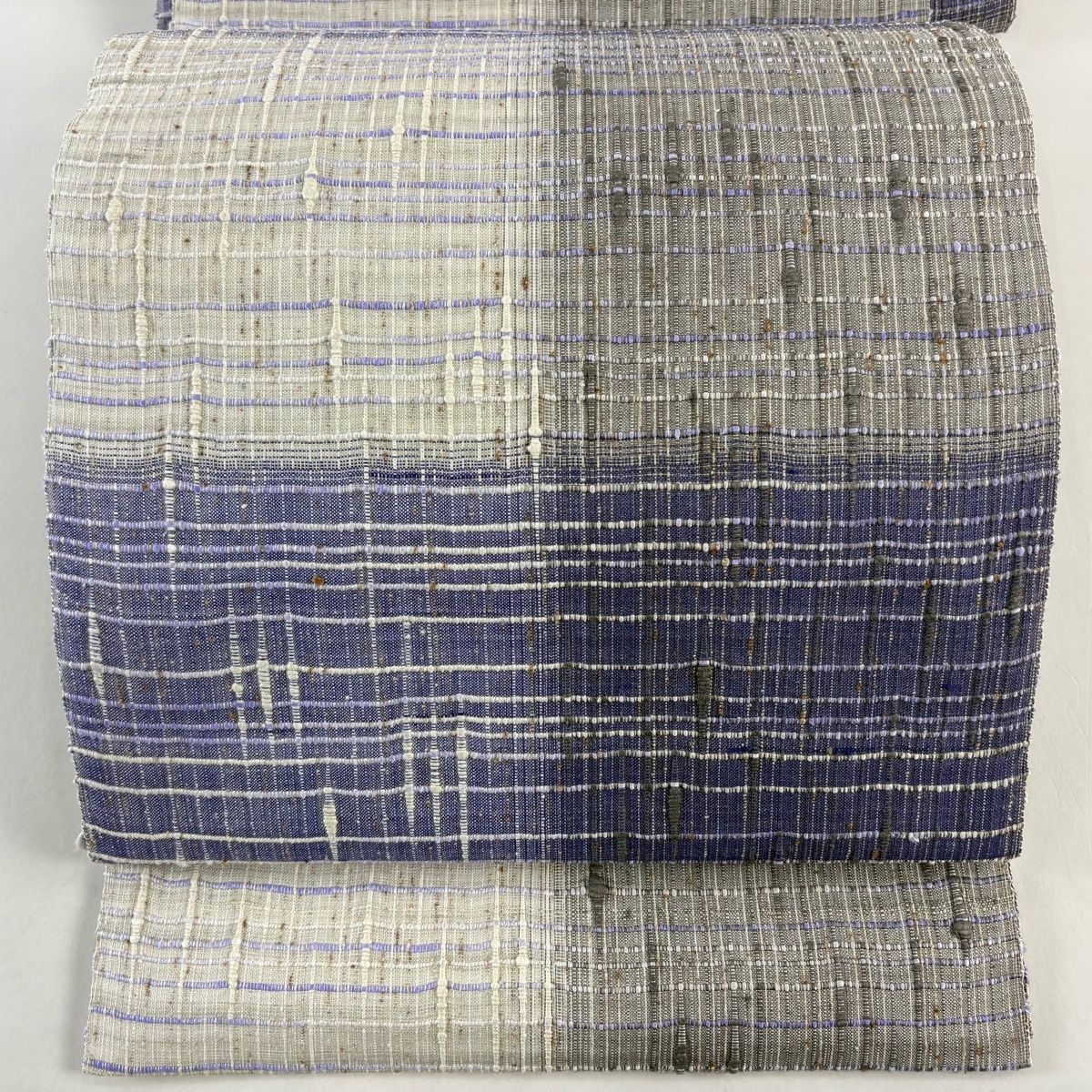 名古屋帯 八寸名古屋帯 紬地 段縞 青紫 正絹