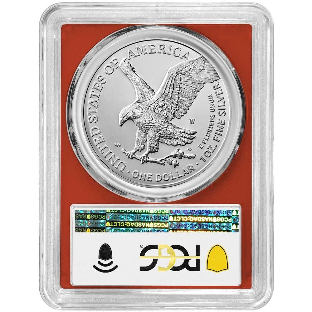 2025 W Burnished 1 American Silver Eagle PCGS SP 70 Blue Label Red Frame