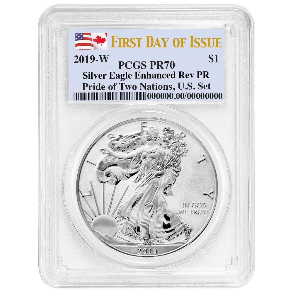 2019-W Reverse Proof 1 American Silver Eagle PCGS PR 70 FDOI Dual Flag Label