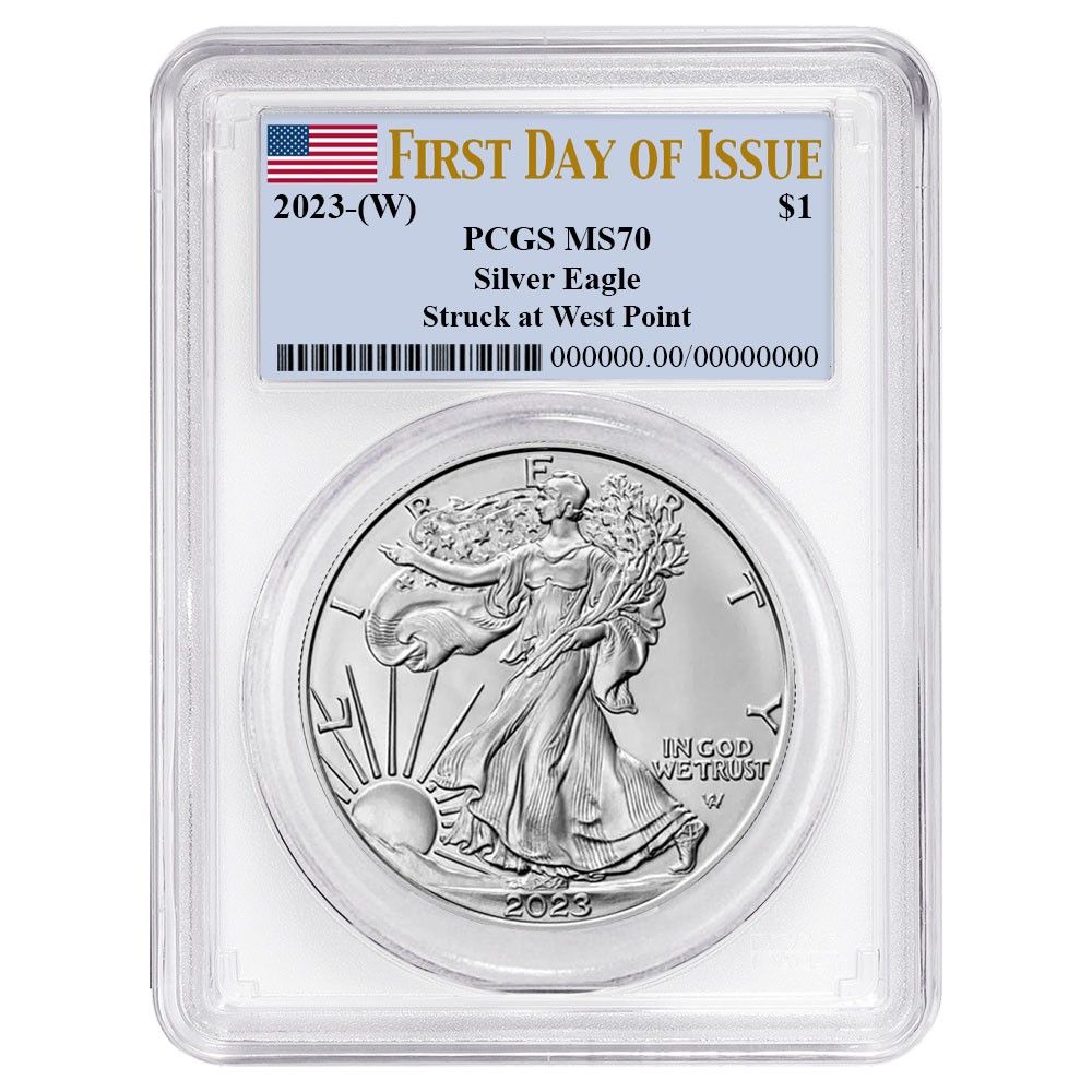 2025 W 1 American Silver Eagle PCGS MS 70 FDOI Flag Label White Frame